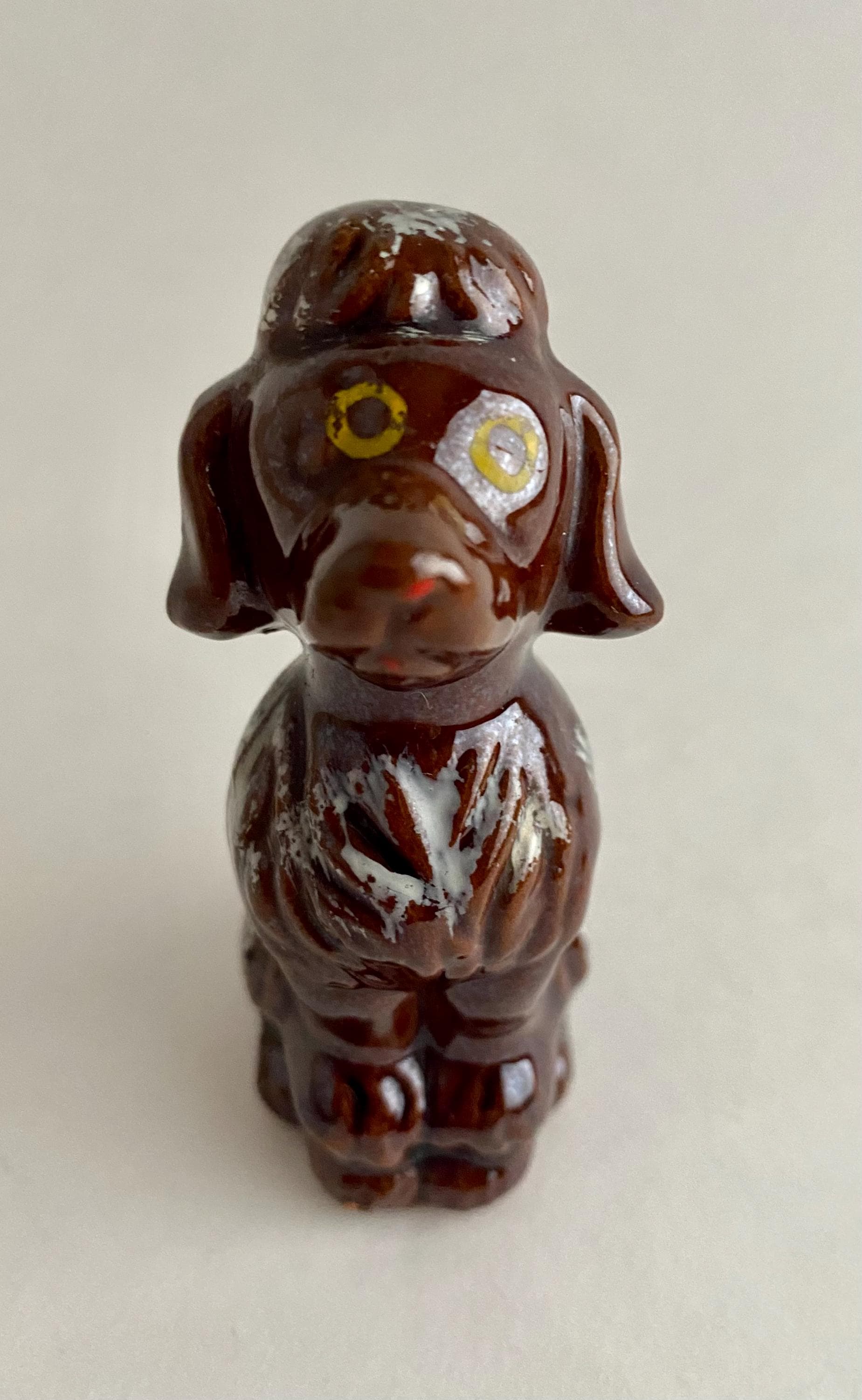 Poodle Dog Figurine in Brown and White Ceramic. MCM Miniature Knick-knack, Collector's Japanese Redware - image 3