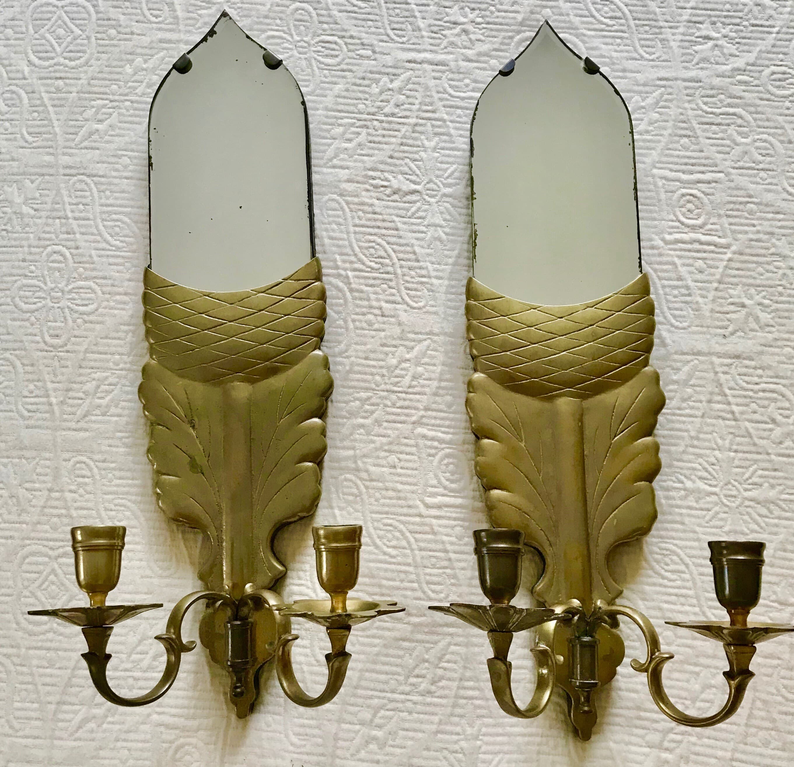 Vintage Brass Sconces. Chapman Mirror Wall Pair. Oak Leaf and Acorn Design. Stunning Candle Lighting. Traditional, Colonial Design. Gift. - image 3