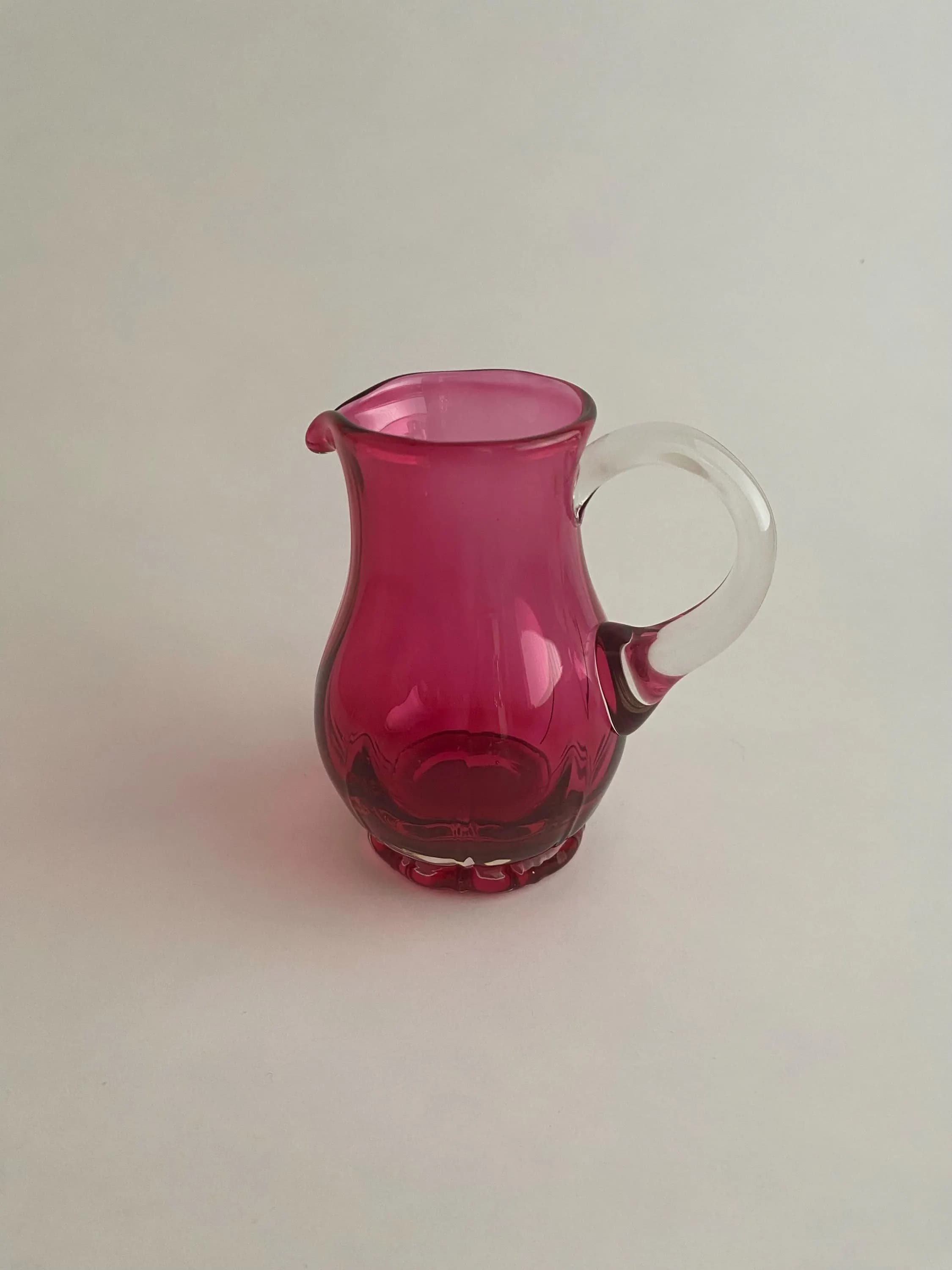 Vintage Glass Pitcher. Pilgrim Cranberry Charleston Hand-blown Creamer. Red Collectible Miniature Vase. Ground Pontil Mark. - image 5
