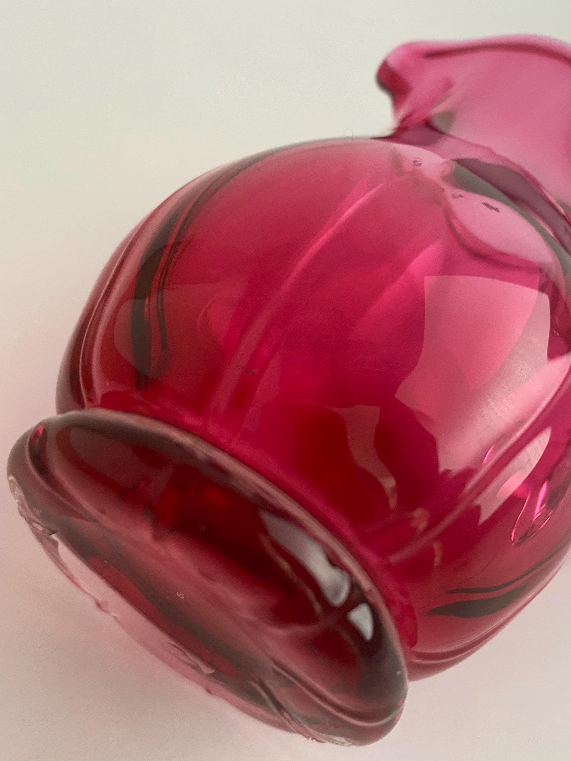 Vintage Glass Pitcher. Pilgrim Cranberry Charleston Hand-blown Creamer. Red Collectible Miniature Vase. Ground Pontil Mark. - image 2