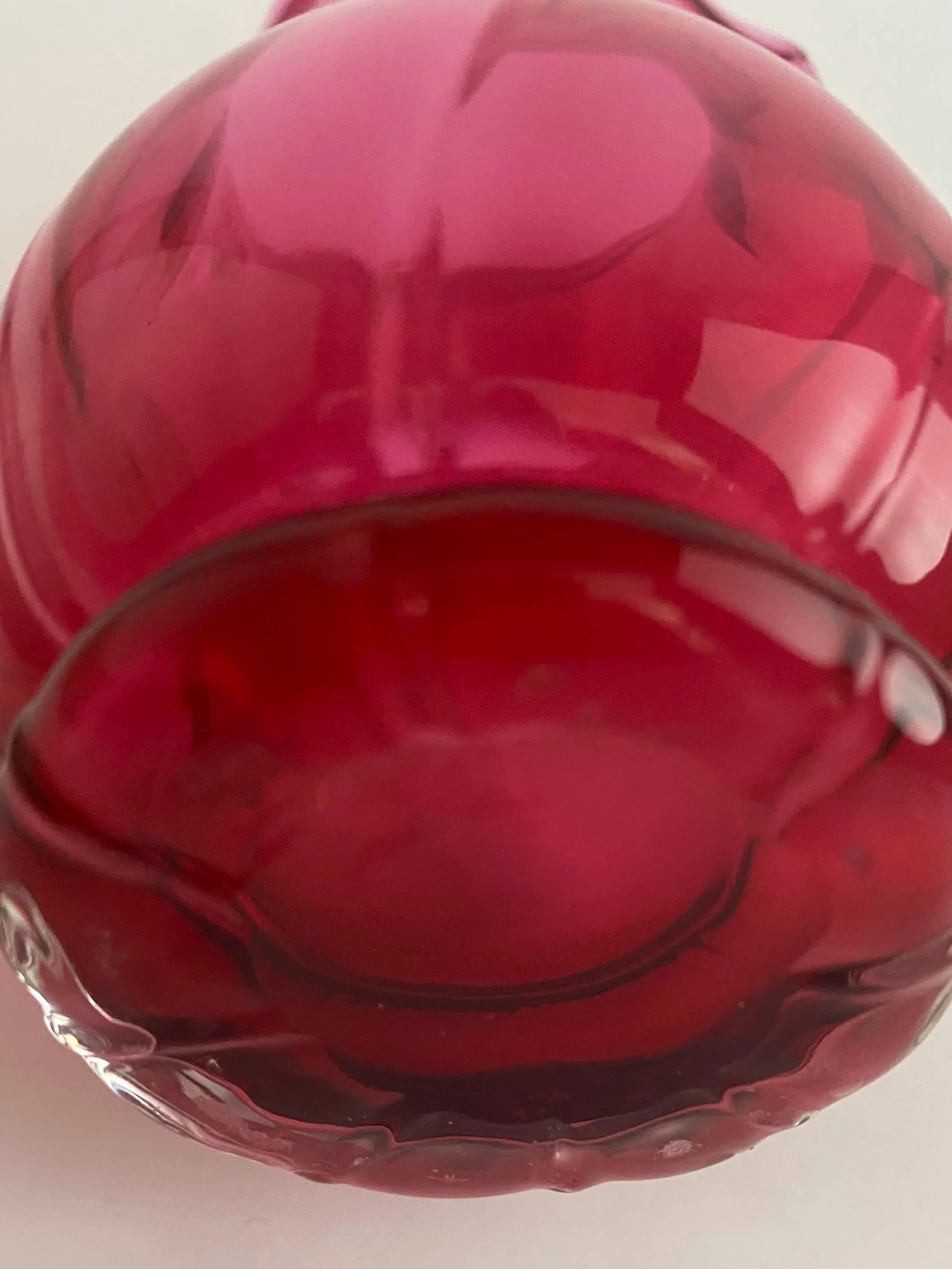 Vintage Glass Pitcher. Pilgrim Cranberry Charleston Hand-blown Creamer. Red Collectible Miniature Vase. Ground Pontil Mark. - image 3