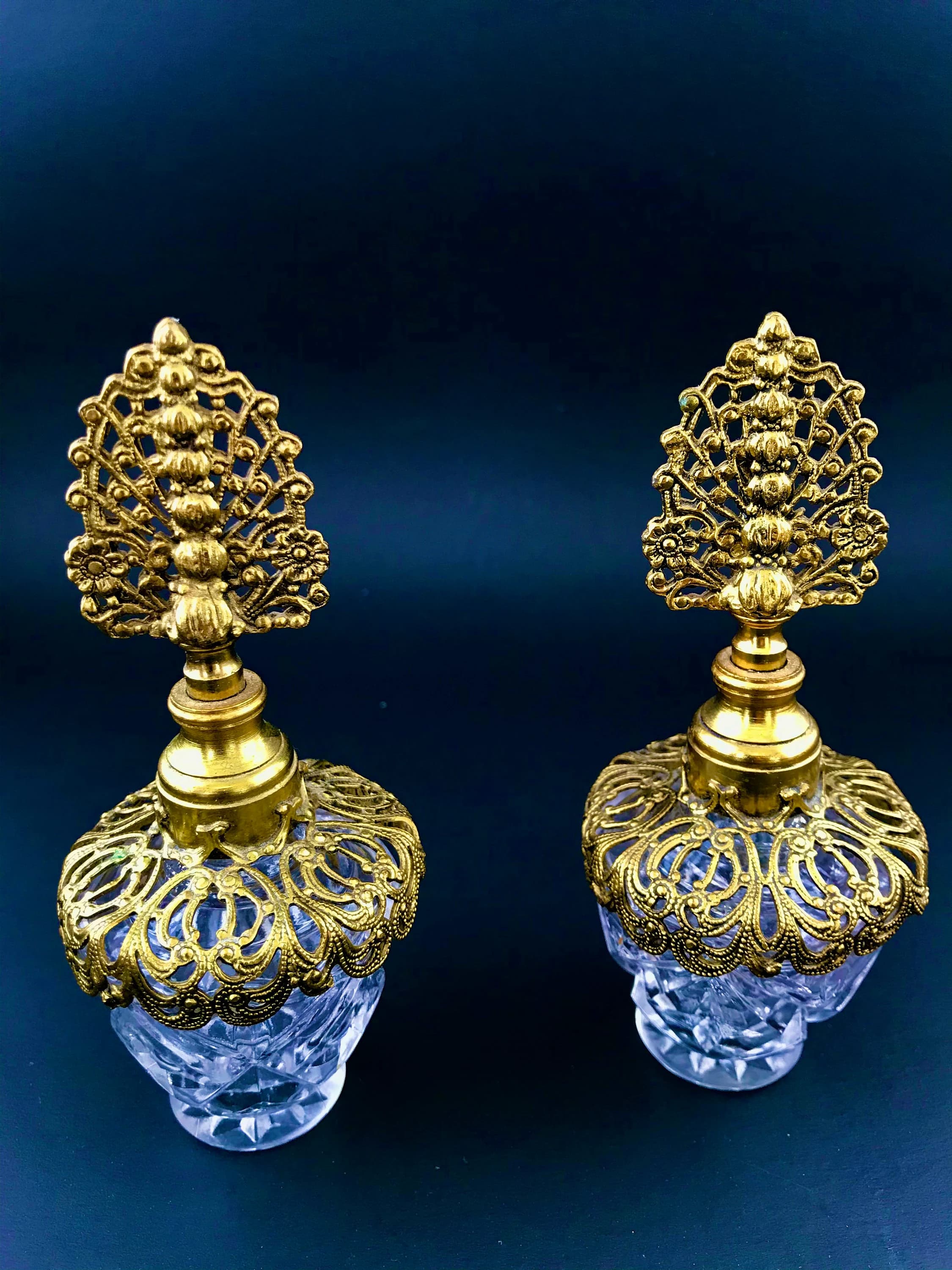 Vintage Perfume Bottles. Cut Glass, Brass Decanters. Ormolu Toppers. Ornate Crystal Vanity Set. Stunning Ladies' Vanity Set. Christmas Gift. - image 5