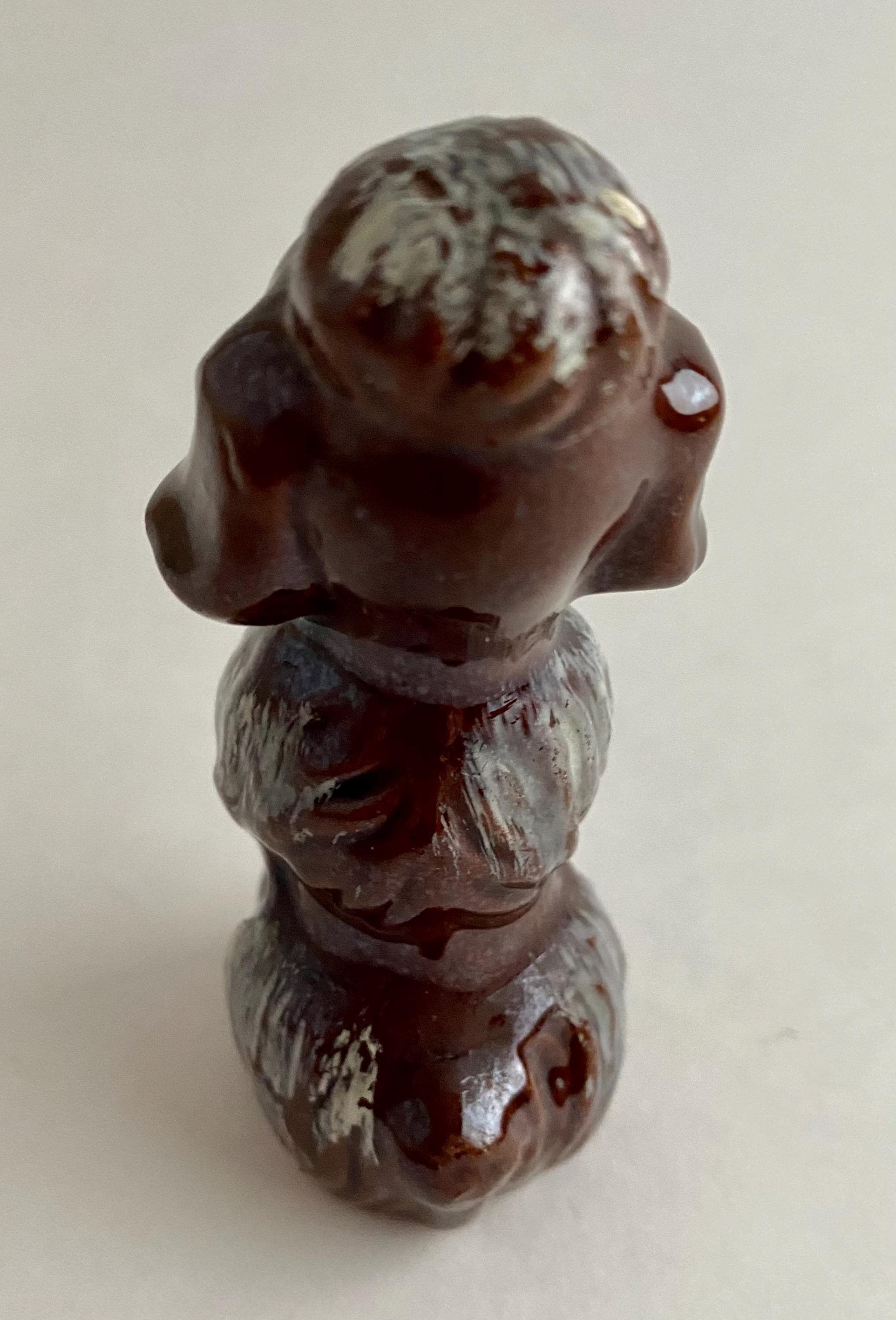 Poodle Dog Figurine in Brown and White Ceramic. MCM Miniature Knick-knack, Collector's Japanese Redware - image 5