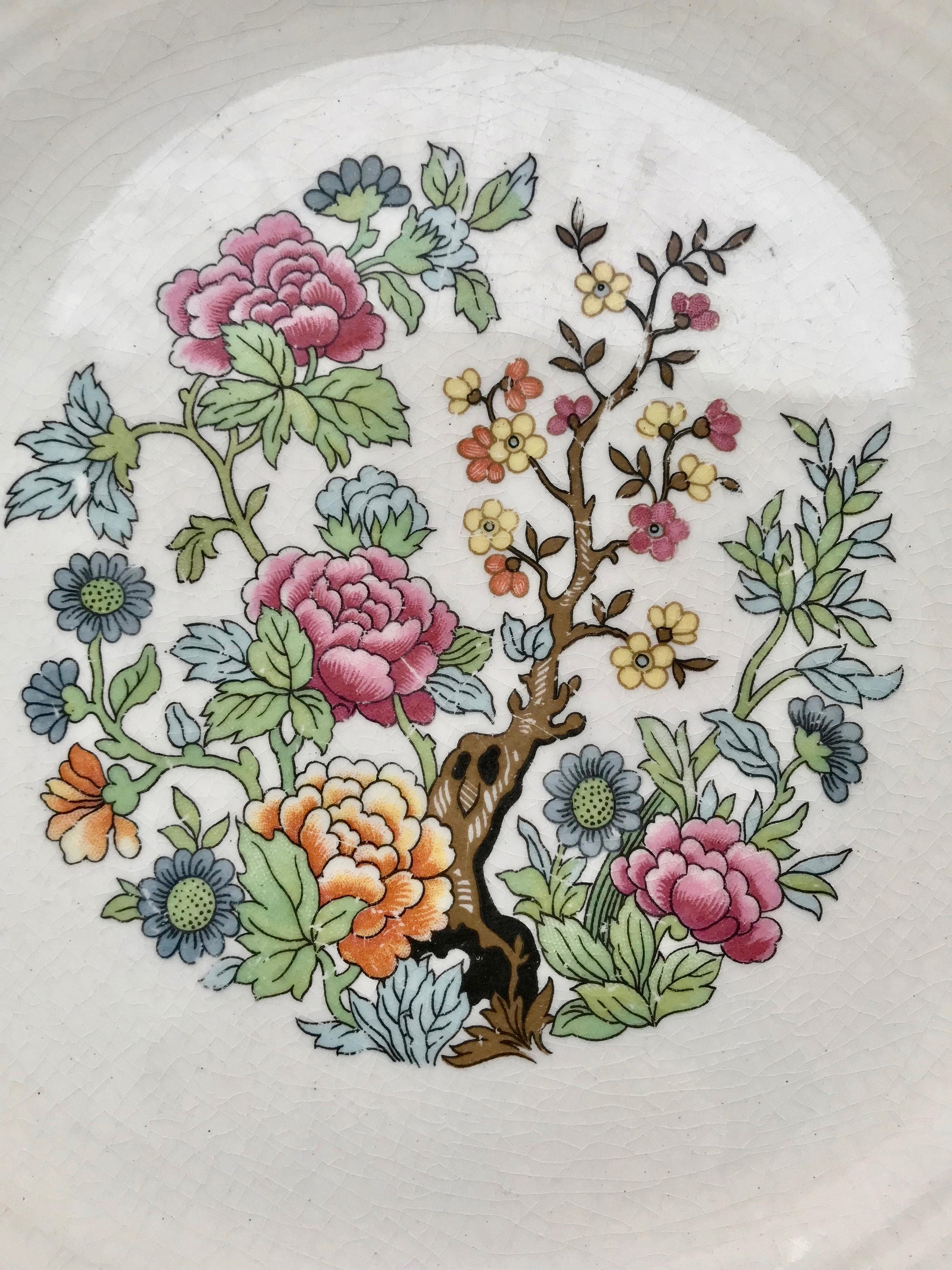 Dinner Plate with Indian Tree Pattern by Salem, Made in USA, 9-inch China Plate, Ceramic Plate with Asian Motif of Flowers - image 3