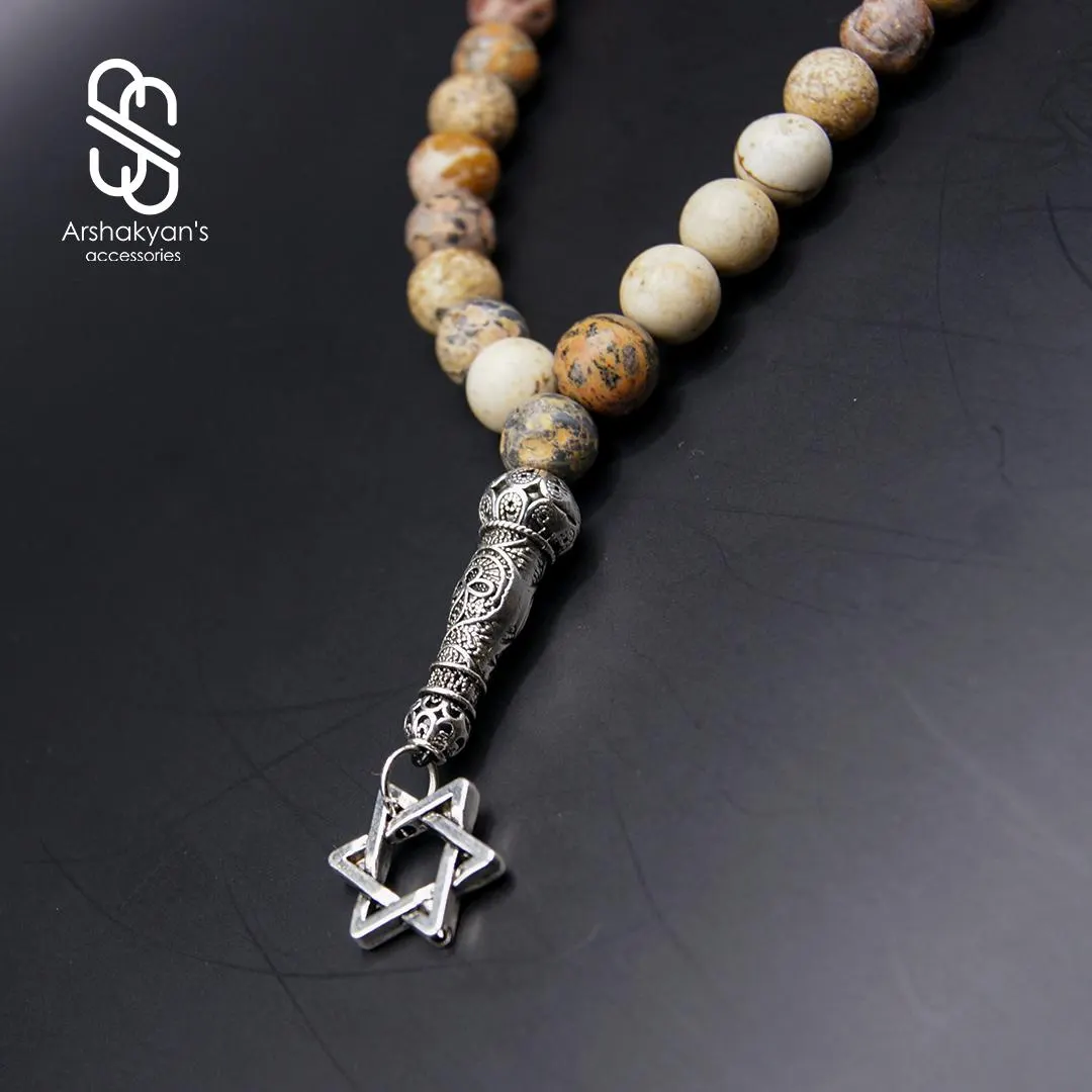 Natural Picture Jasper Tasbih, Star of David Prayer Beads, Handmade Gemstone Misbaha - image 5