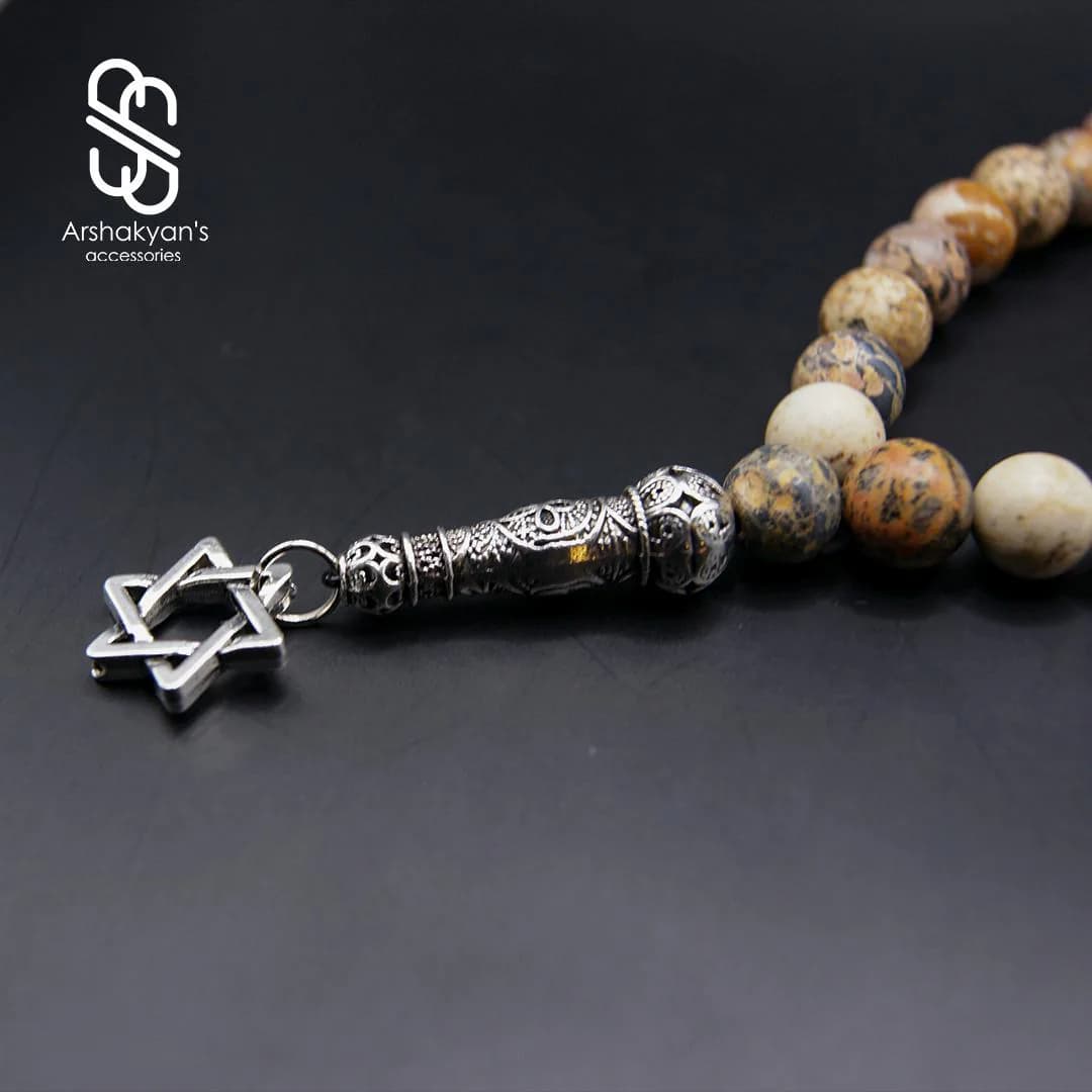 Natural Picture Jasper Tasbih, Star of David Prayer Beads, Handmade Gemstone Misbaha - image 2