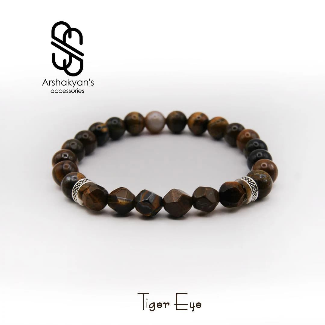 Tiger Eye Beaded Bracelet, Faceted Gemstone, Silver-Tone Accents, Handmade Bracelet, - image 5