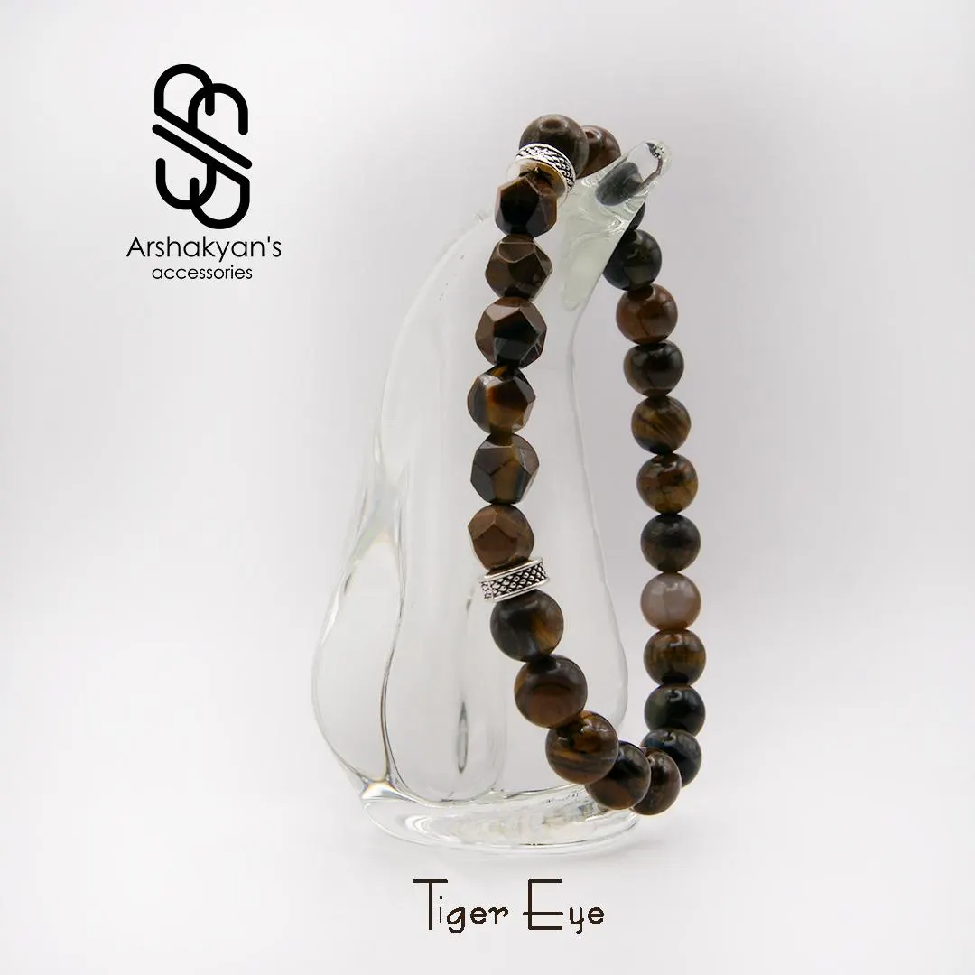 Tiger Eye Beaded Bracelet, Faceted Gemstone, Silver-Tone Accents, Handmade Bracelet, - image 4