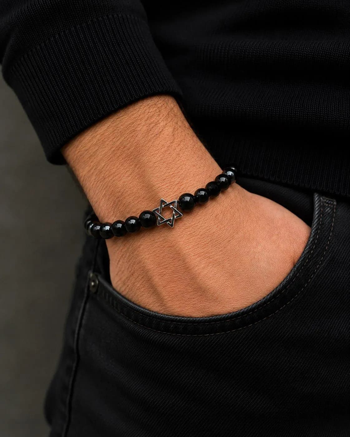 Black Onyx Star of David Bracelet, Men's Judaica Jewelry, Spiritual Gift - image 4