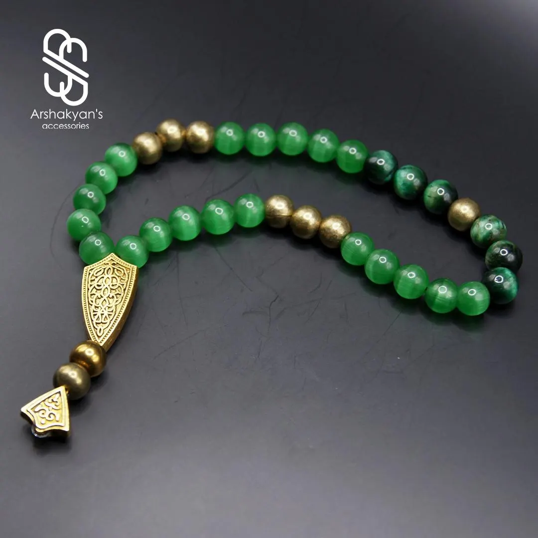 Green Tasbih Prayer Beads, Gold Accents, 33 Bead Misbaha, Islamic Rosary - image 5