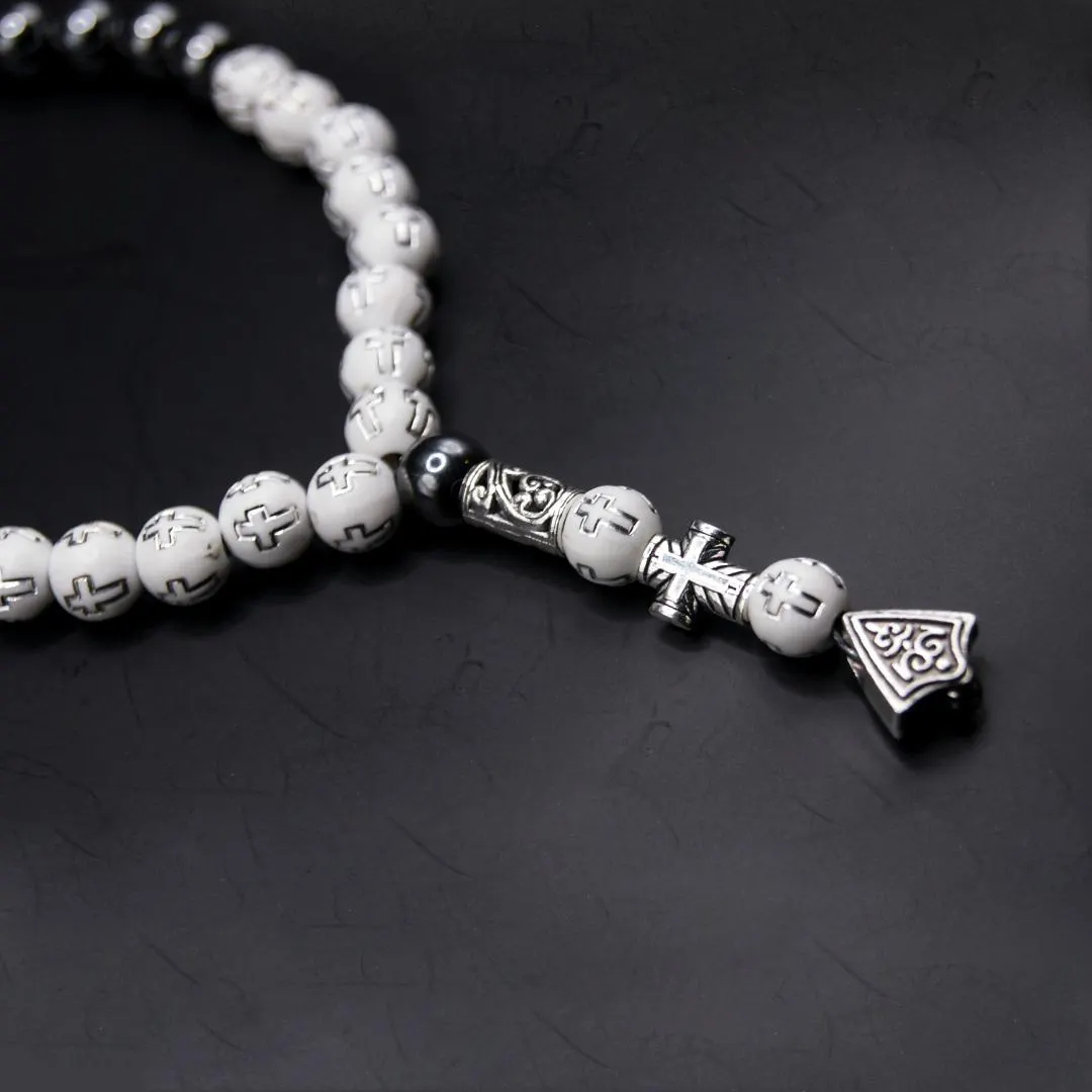 Christian Prayer Beads Bracelet, White Engraved Cross Tasbih, Spiritual Jewelry, Unisex Religious Accessory - image 5