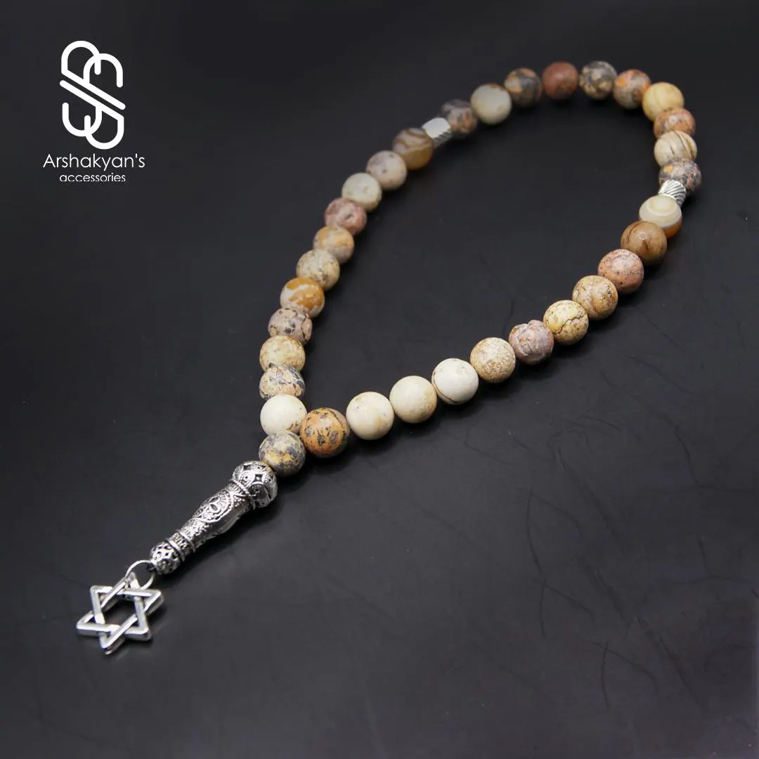 Natural Picture Jasper Tasbih, Star of David Prayer Beads, Handmade Gemstone Misbaha - image 3