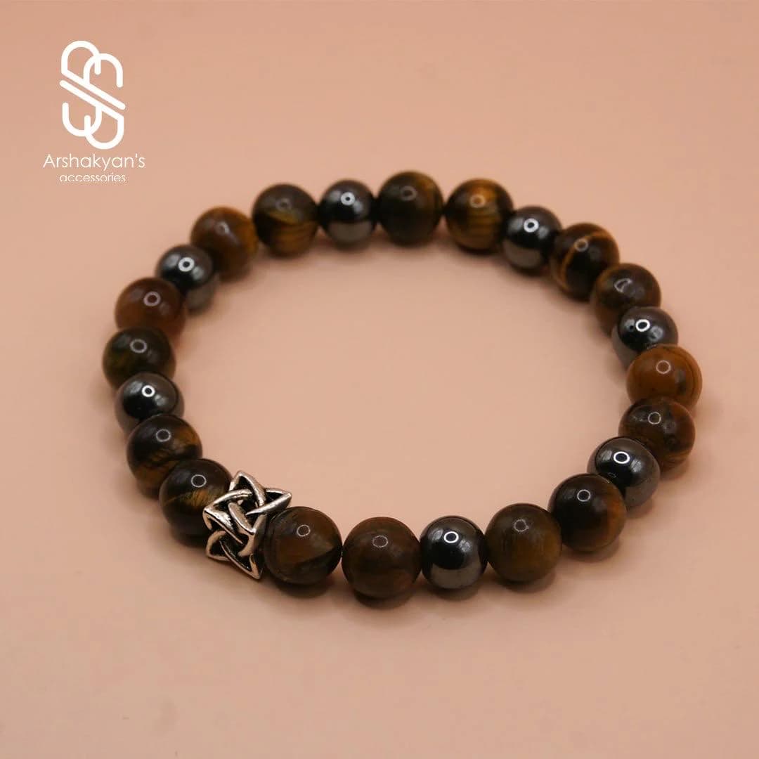 Tiger Eye Hematite Beaded Bracelet, Strength Protection Style, Unisex Stretch Jewelry, gift for Him - image 2