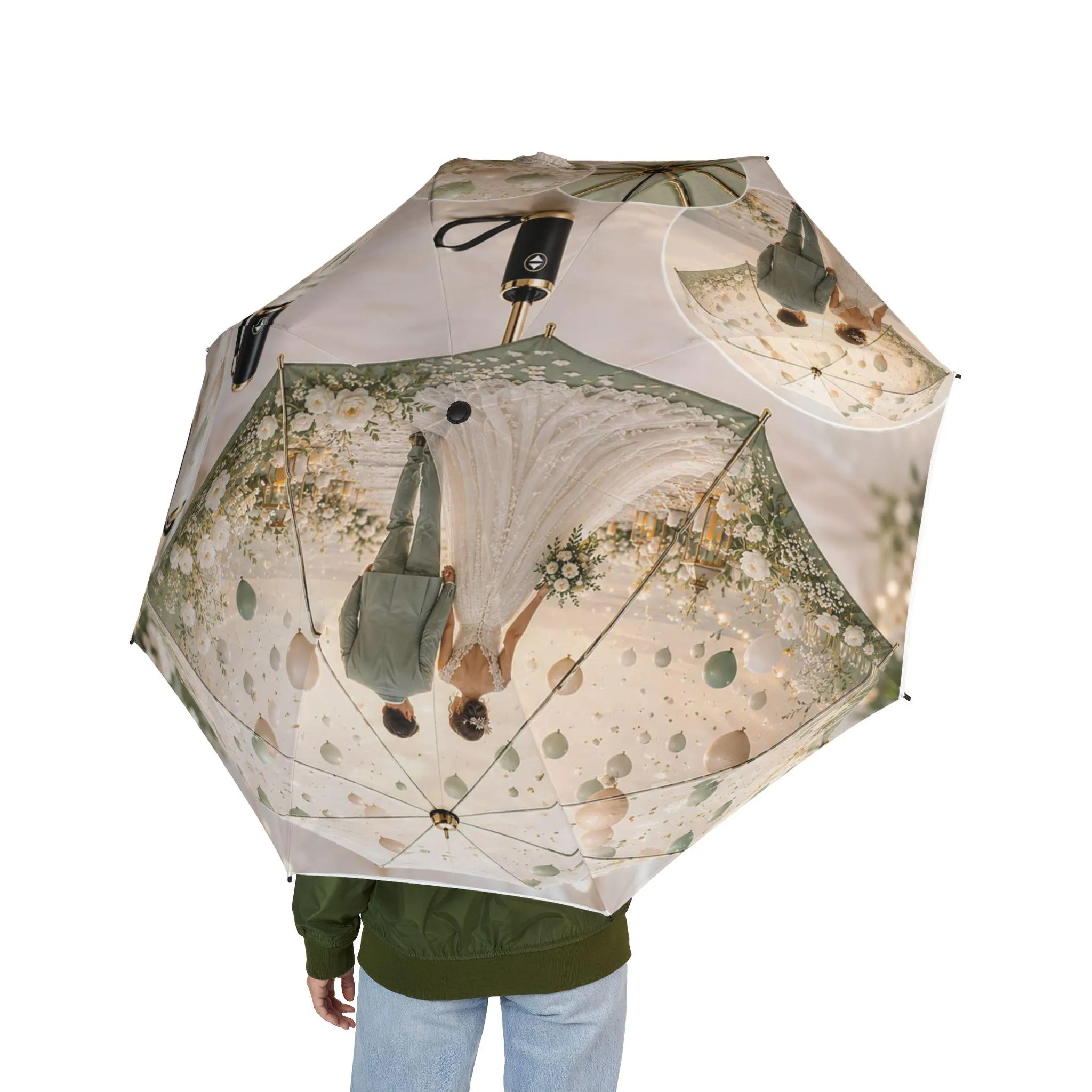 Vintage Botanical Rain Scene Umbrella | Foldable Semi-Automatic - image 4