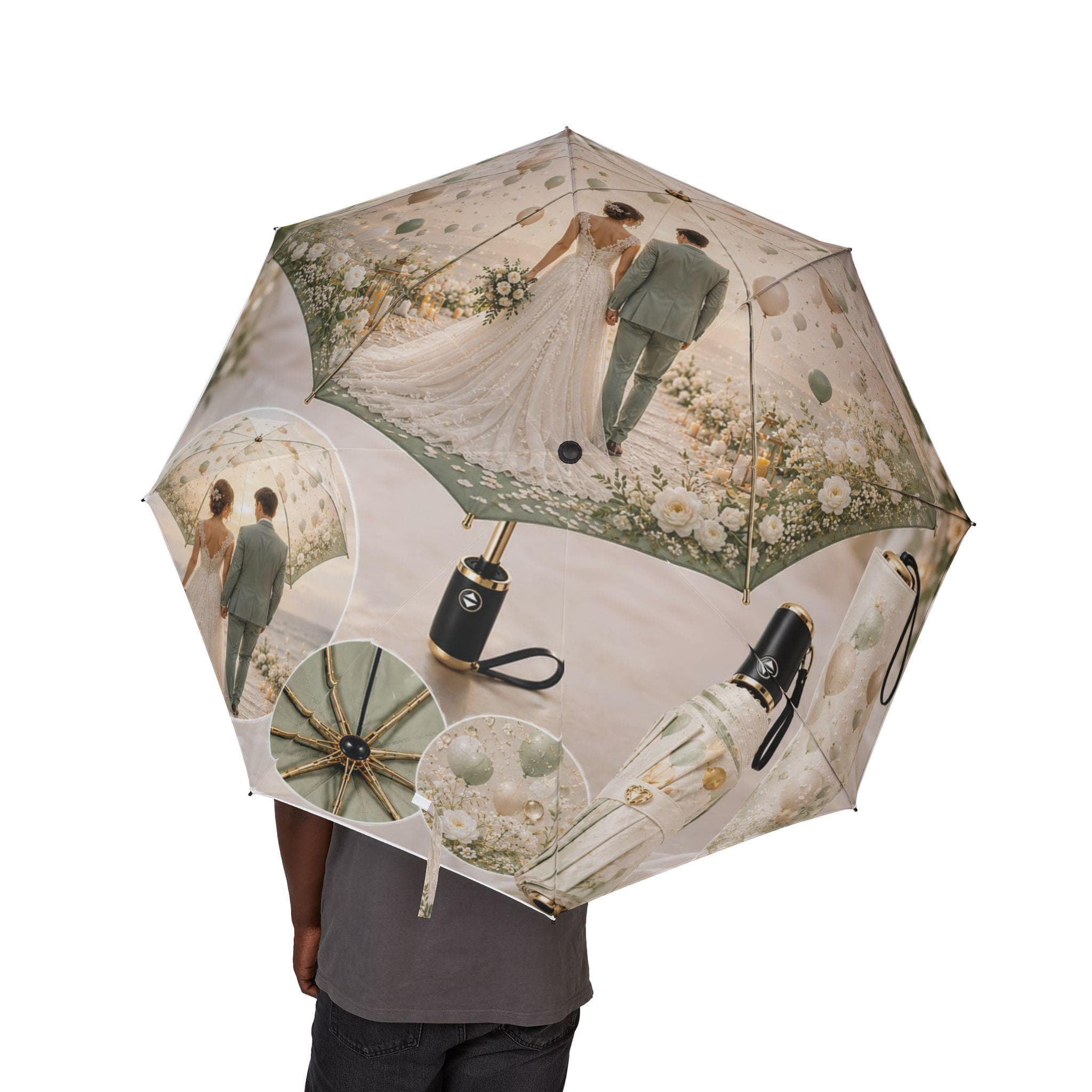 Vintage Botanical Rain Scene Umbrella | Foldable Semi-Automatic - image 5