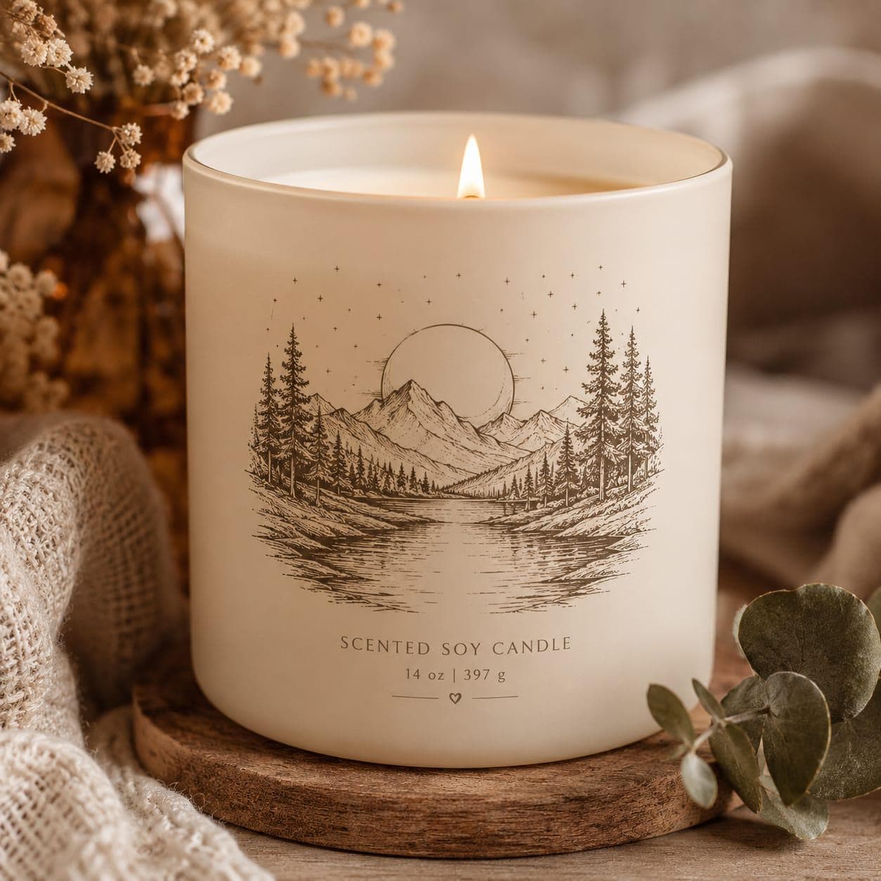 Engraved Mountain Camp Scene Candle | 14oz Soy Candle - image 3