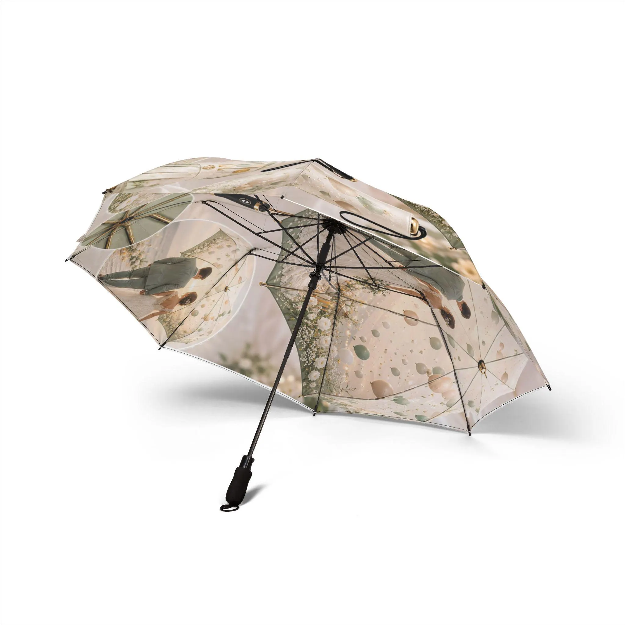 Vintage Botanical Rain Scene Umbrella | Foldable Semi-Automatic - image 3