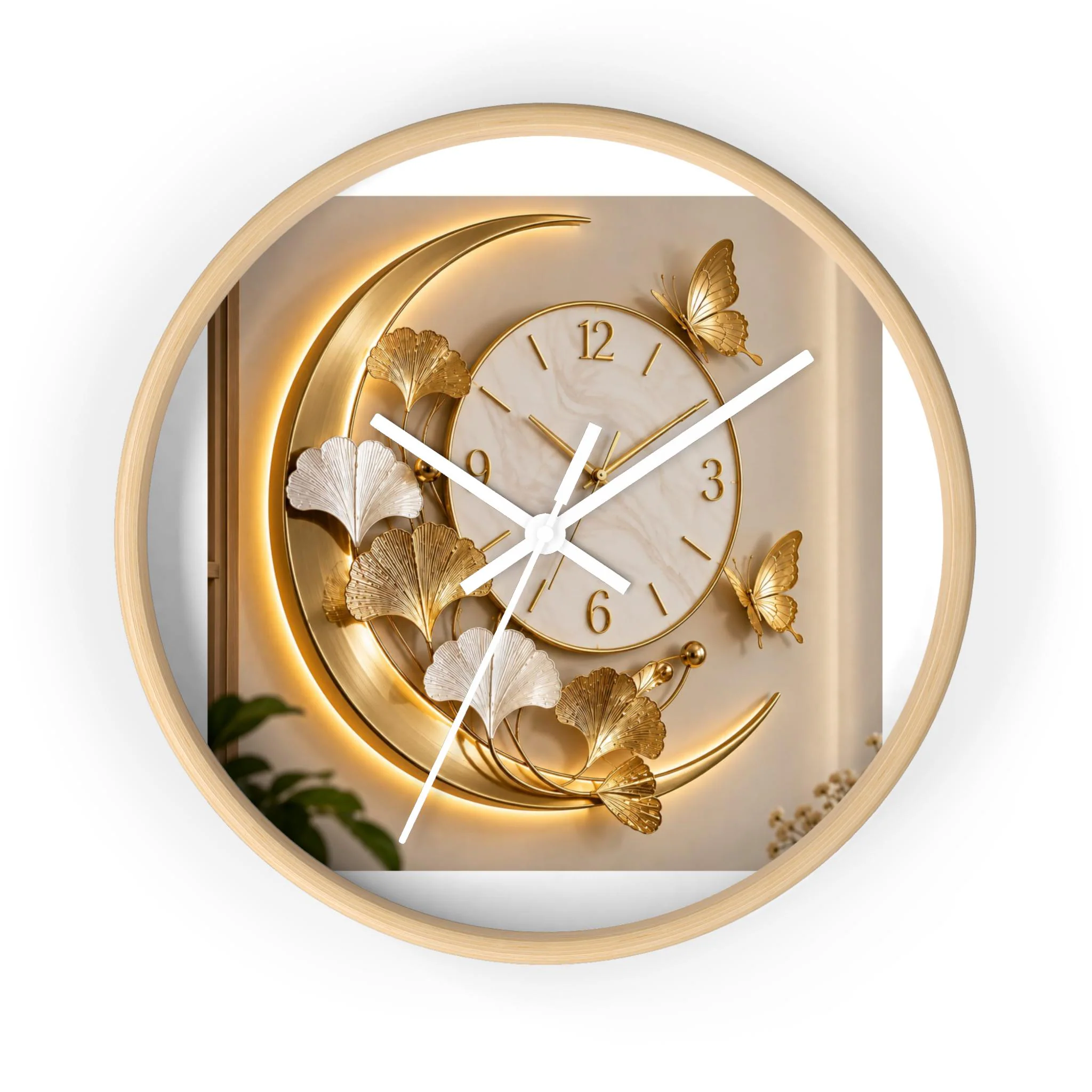 Golden Moon Butterfly Wall Clock | Decorative Floral Clock - image 3