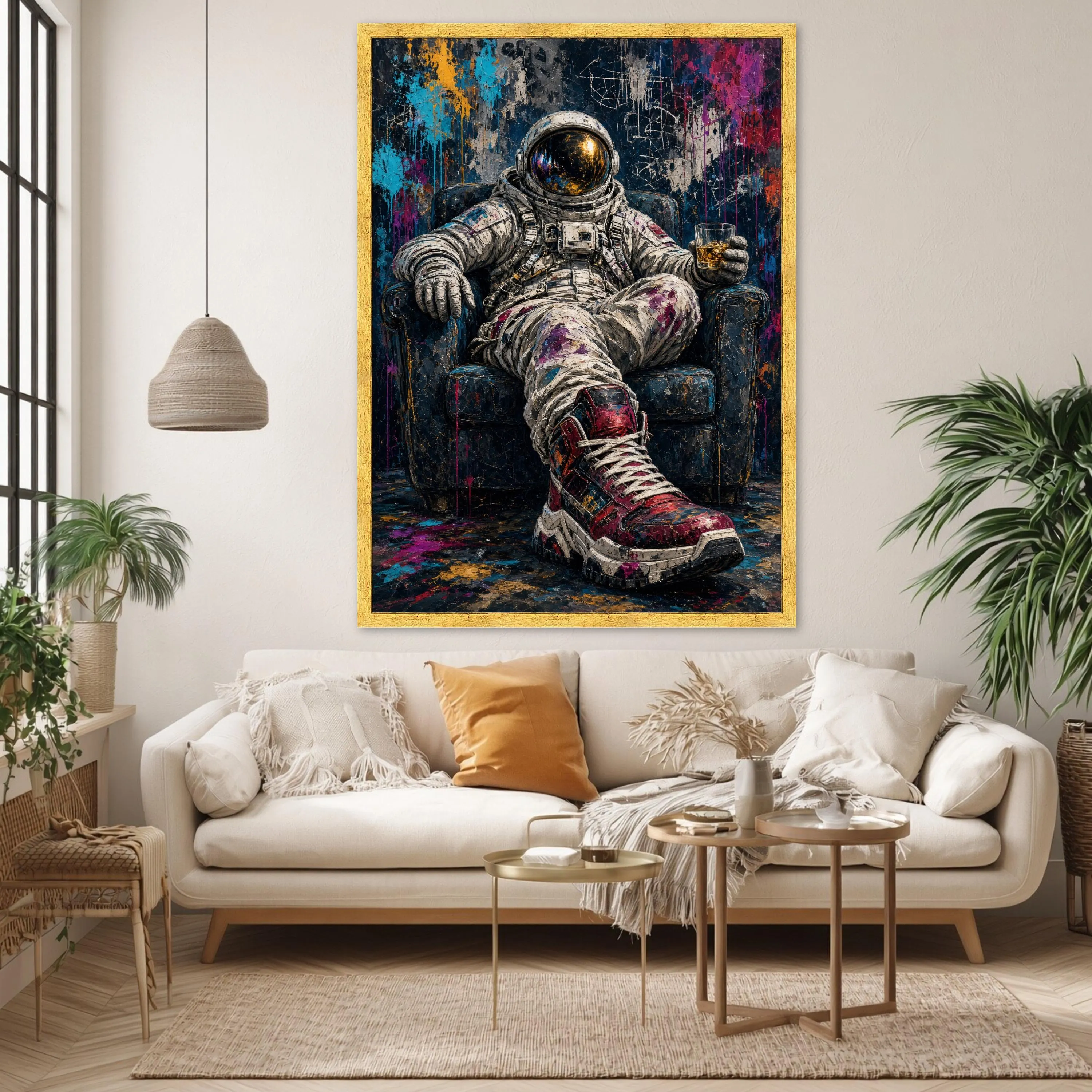 Astronaut Sitting in Colorful Chair Canvas Print, Unique Wall Art for Living Room, Modern Home Decor, Vibrant Astronaut Art - image 4