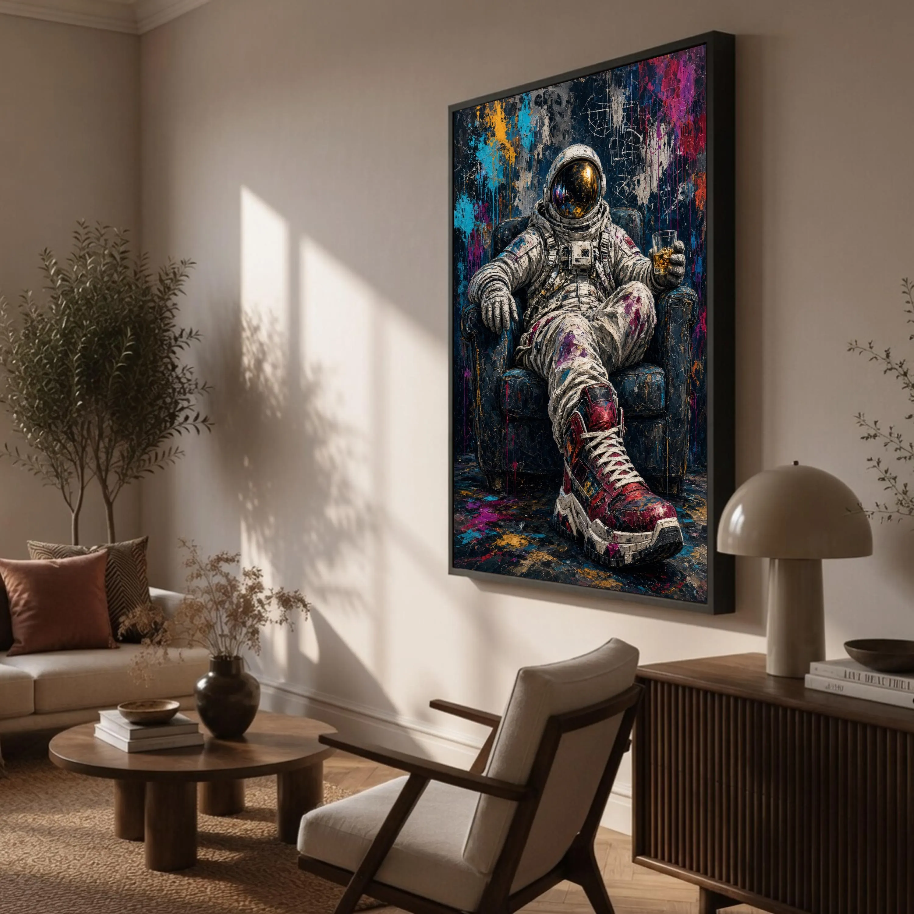 Astronaut Sitting in Colorful Chair Canvas Print, Unique Wall Art for Living Room, Modern Home Decor, Vibrant Astronaut Art - image 3