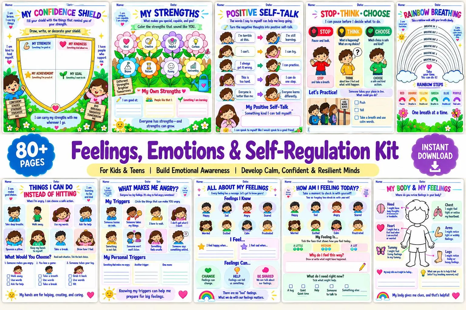 Emotional Regulation Worksheets for Kids & Teens | Mindfulness, Calming Strategies (PDF Download)