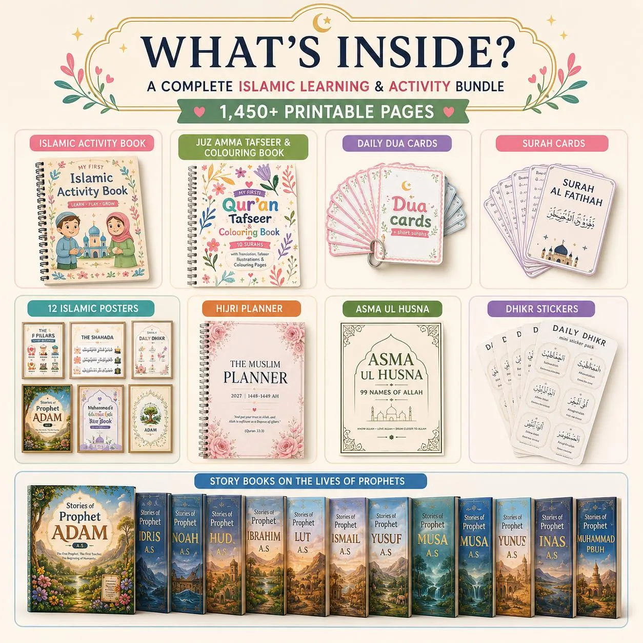 Islamic Printable Bundle for Kids | 500+ Pages | Islamic Activities, Dua, Salah, Wudu & Prophet Stories - image 2