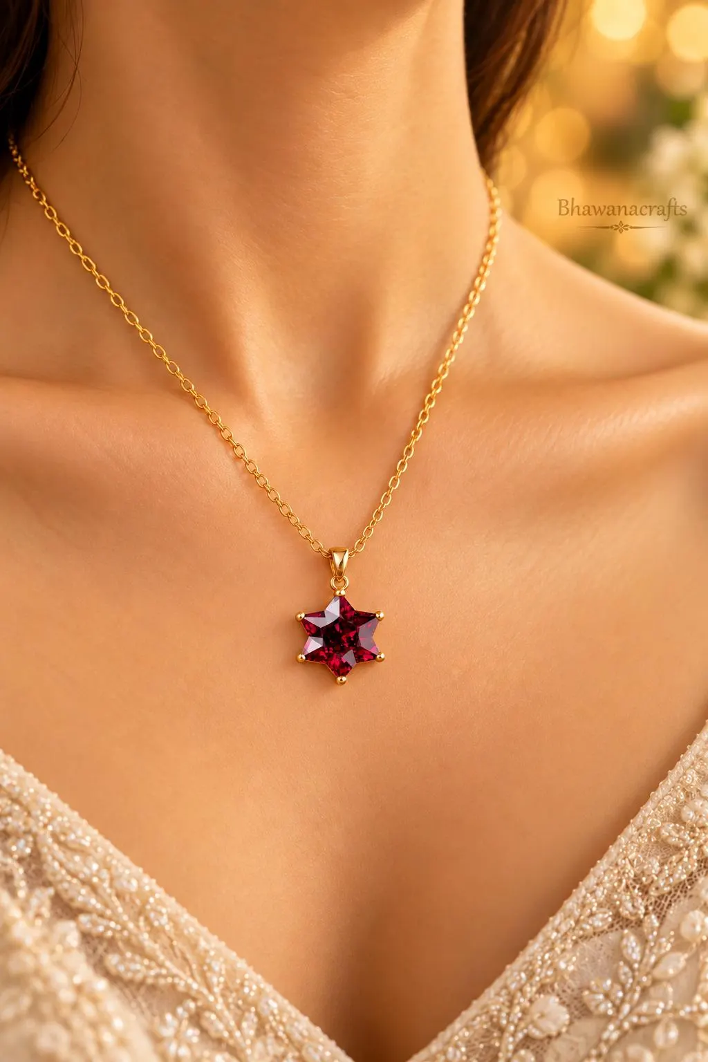 Garnet Star Necklace, 925 Sterling Silver Pendant, Red Garnet Jewelry, Celestial Star Pendant, Handmade Gemstone Necklace, Gift for Her - image 3