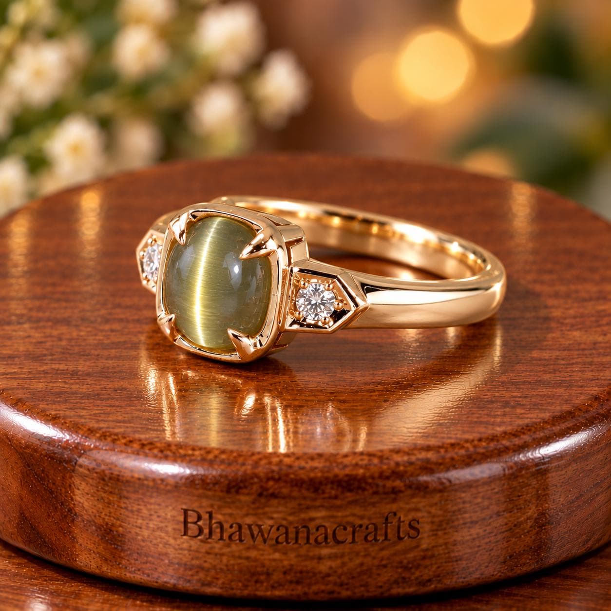 Natural Cats Eye, Ring 925 Sterling Silver, Gold Tone Gemstone Ring, Oval Cat's Eye Cabochon Ring, Handmade Statement Jewelry - image 4