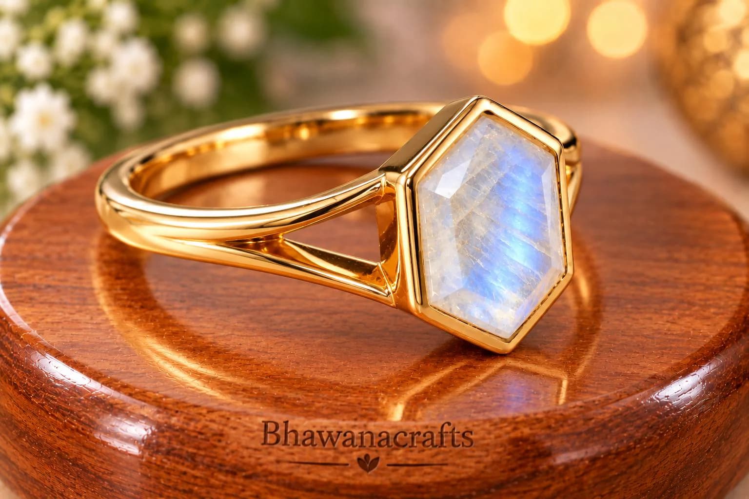 Moonstone Ring, 925 Sterling Silver, Hexagon Moonstone Ring, Rainbow Moonstone Ring, Handmade Gemstone Ring, Statement Ring, Gift for Her - image 3
