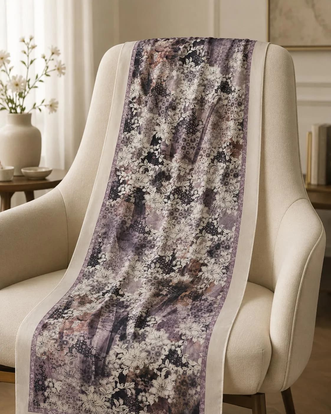 Purple Floral Chiffon Hijab, Soft Lightweight Modest Headscarf, Elegant Polyester Scarf - image 4