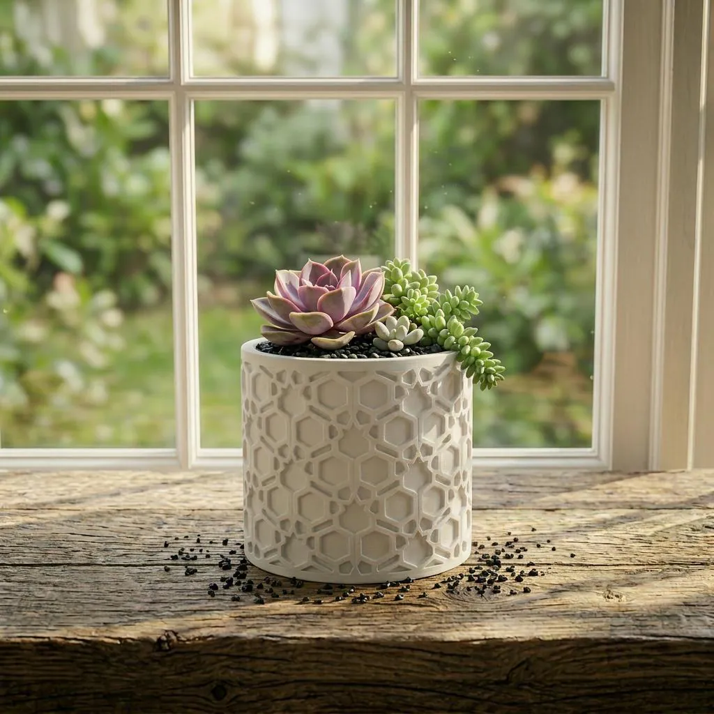 Lace Floral Embossed Succulent Planter — Carved Flower 3D Printed Pot, Vintage Decor - image 5