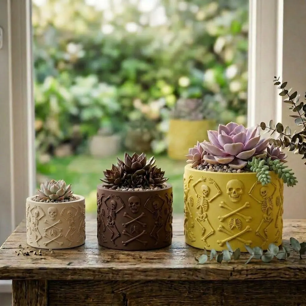 Dancing Skeleton Succulent Planter – Halloween 3D Printed Pot, Spooky Goth Decor Gift