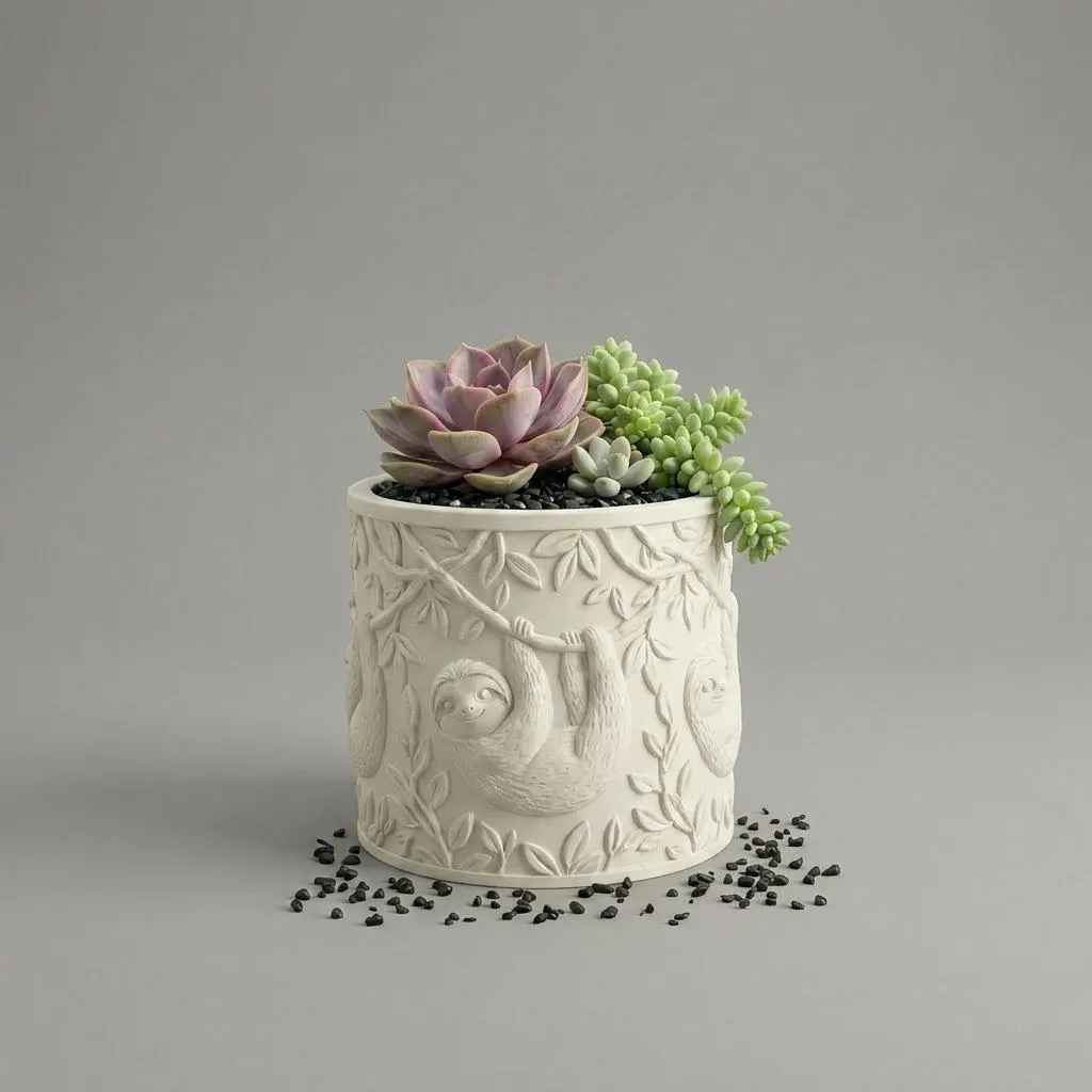 Sloth Succulent Planter – Embossed Jungle Animal 3D Printed Pot, Sloth Lover Gift - image 5