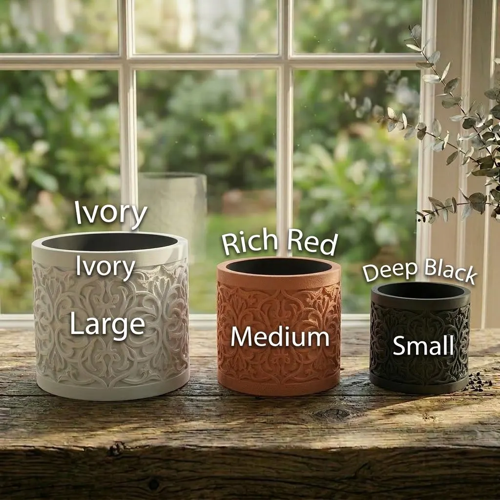 Arabesque Succulent Planter – Islamic Scroll Pattern Embossed 3D Printed Pot, Boho Gift Decor - image 4