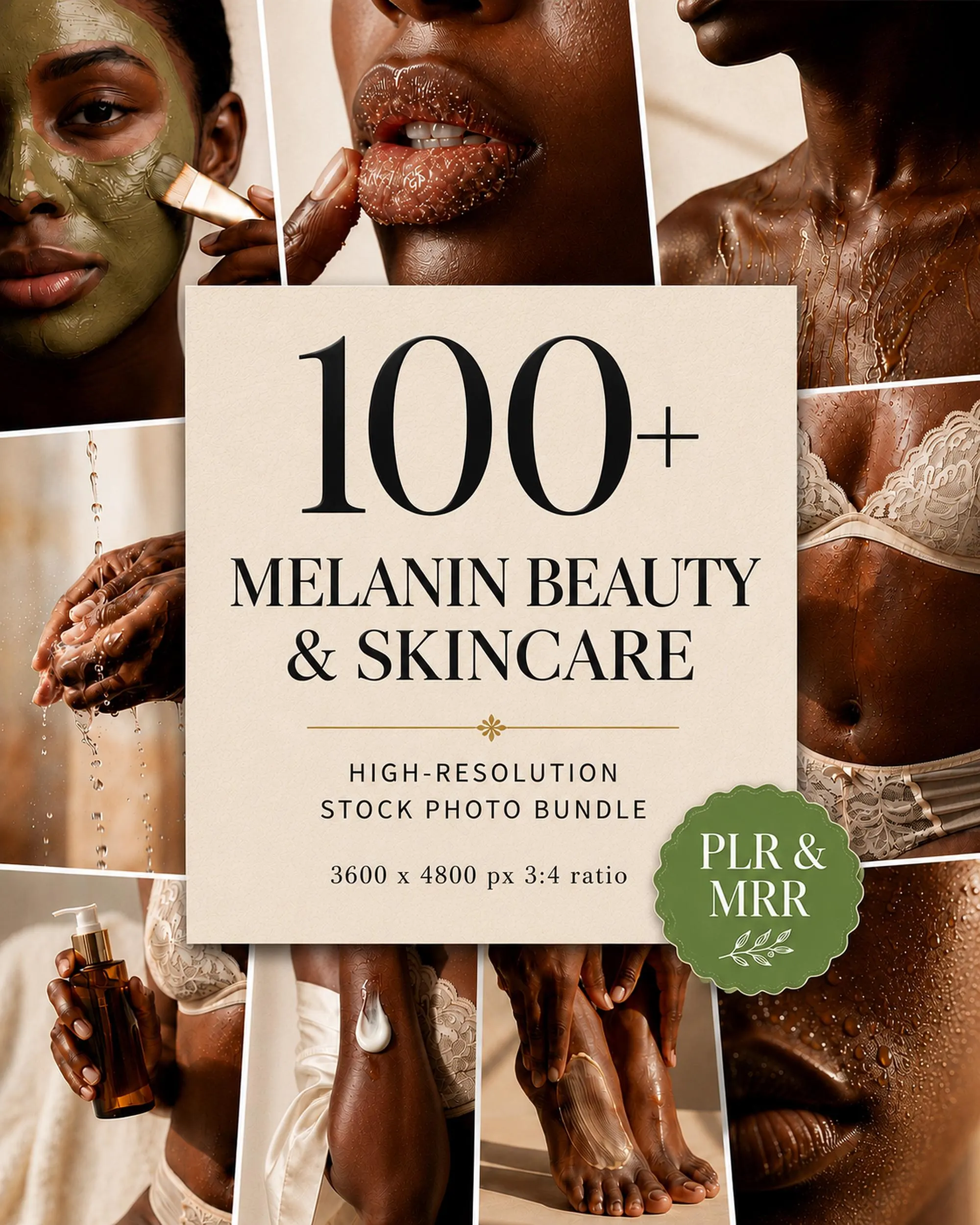 Melanin Beauty Skincare Stock Photos MRR PLR, 109 Black Woman Faceless Beauty Images, Esthetician Instagram Photo Bundle