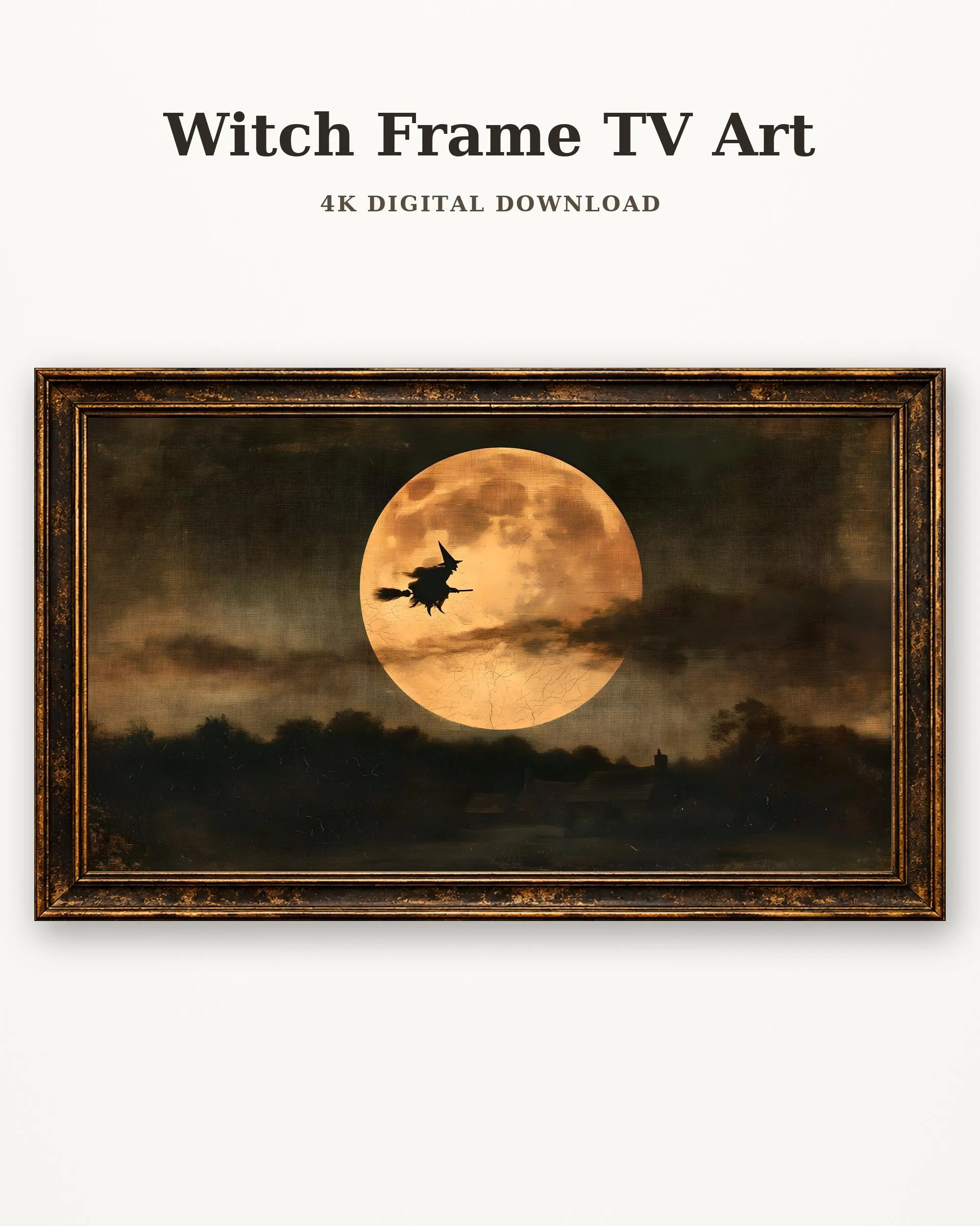 Witch Frame TV Art, Vintage Halloween Harvest Moon Oil Painting, Spooky Samsung Frame TV Digital Download, Dark Autumn Decor