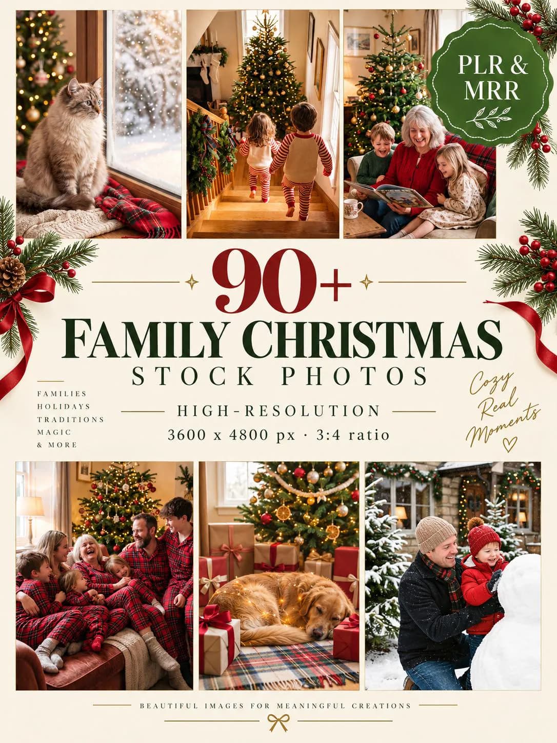 Family Christmas Stock Photos MRR PLR, 97 Kids Grandparents Holiday Morning Images, Cozy Traditions Instagram Bundle