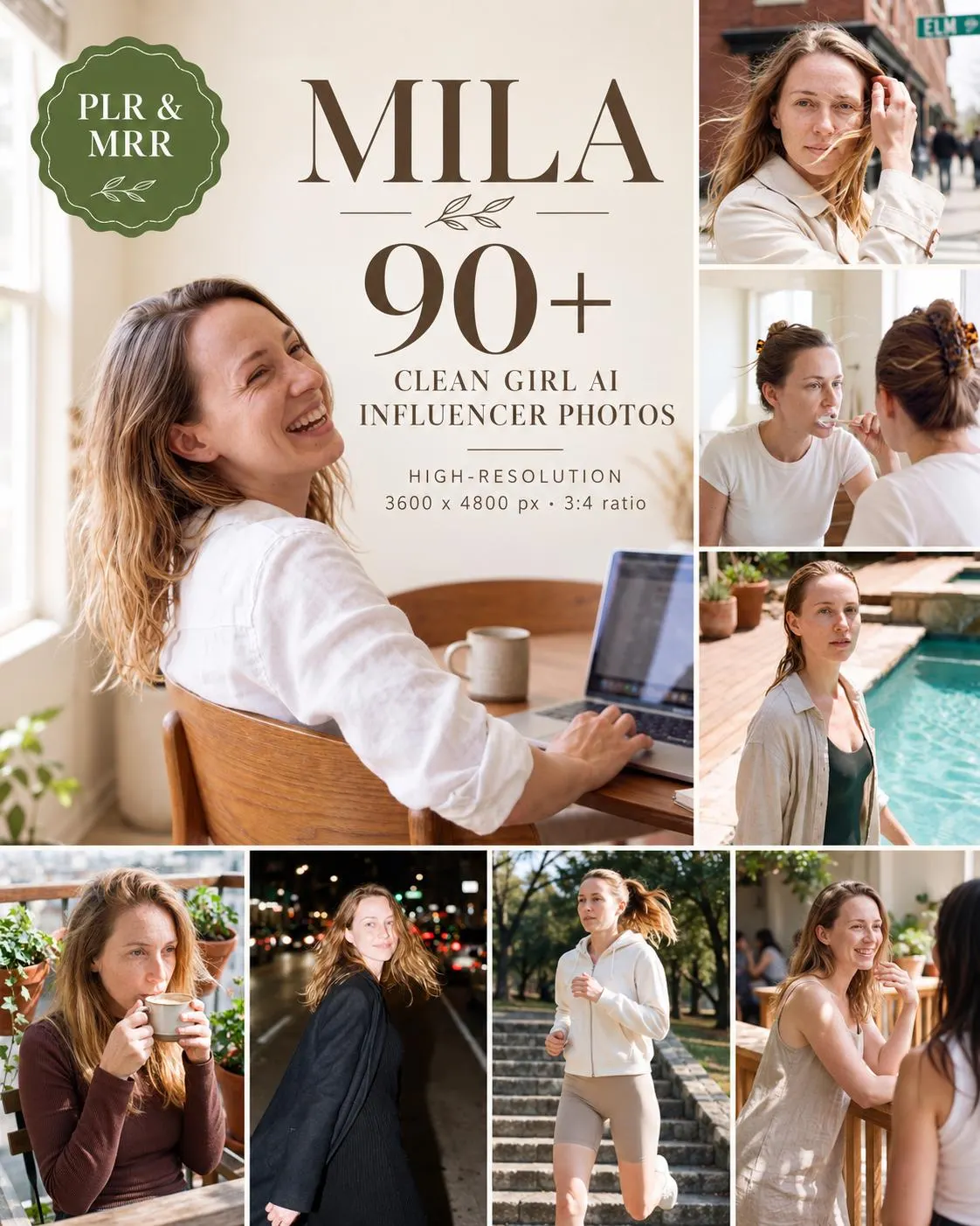 Beige Christmas Stock Photos MRR PLR, 97 Cream Neutral Faceless Winter Images, Cozy Cabin Snow Instagram Photo Bundle