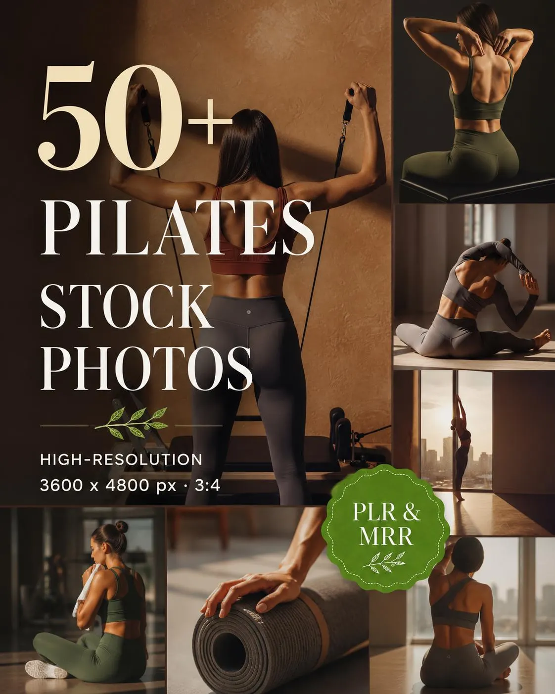 Pilates Stock Photos MRR PLR, 58 Reformer Studio Faceless Aesthetic Images, Wellness Instagram Photo Bundle for Pilates Instructors