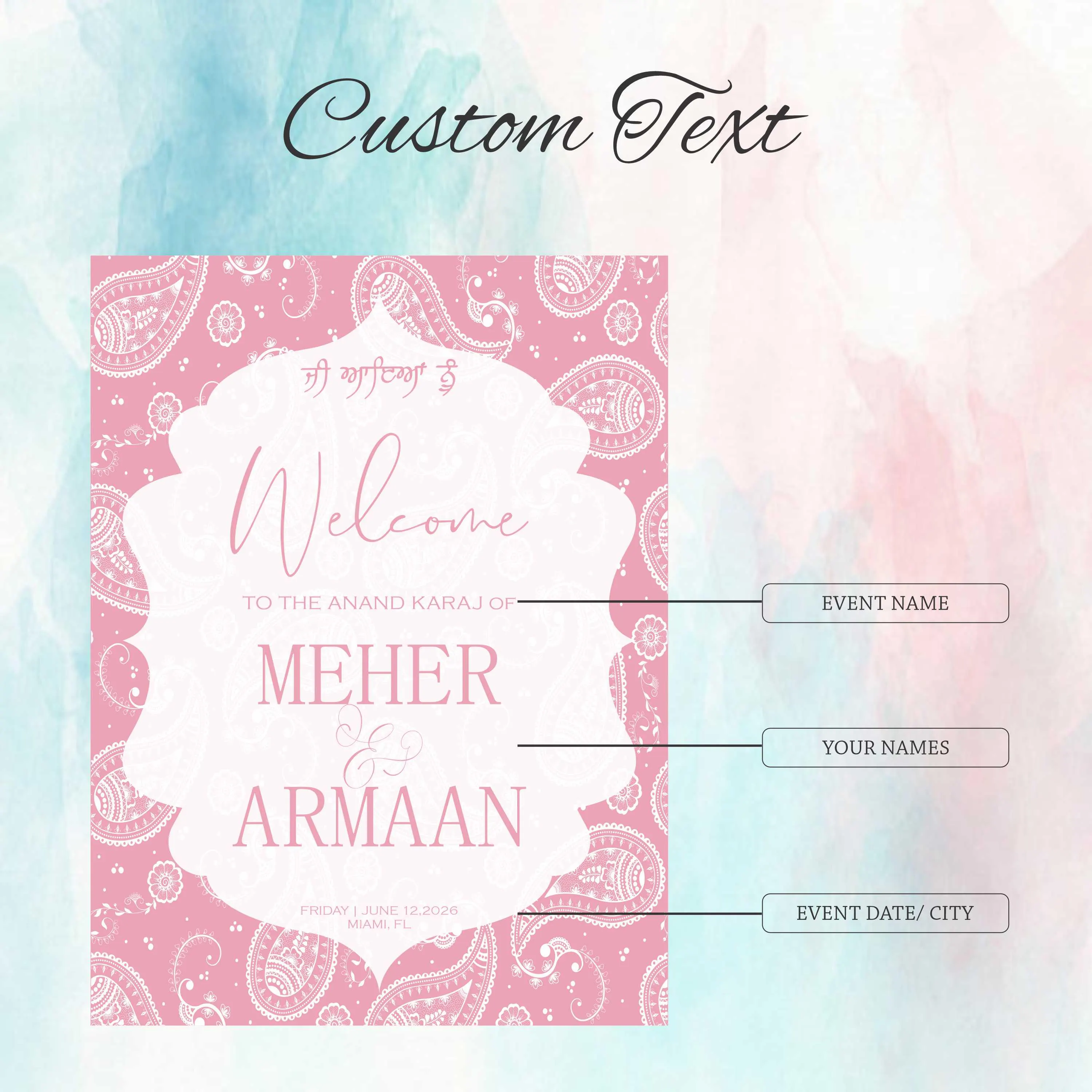 Anand Karaj Printed Acrylic Welcome Sign | Sikh Wedding Ceremony Decor - image 3