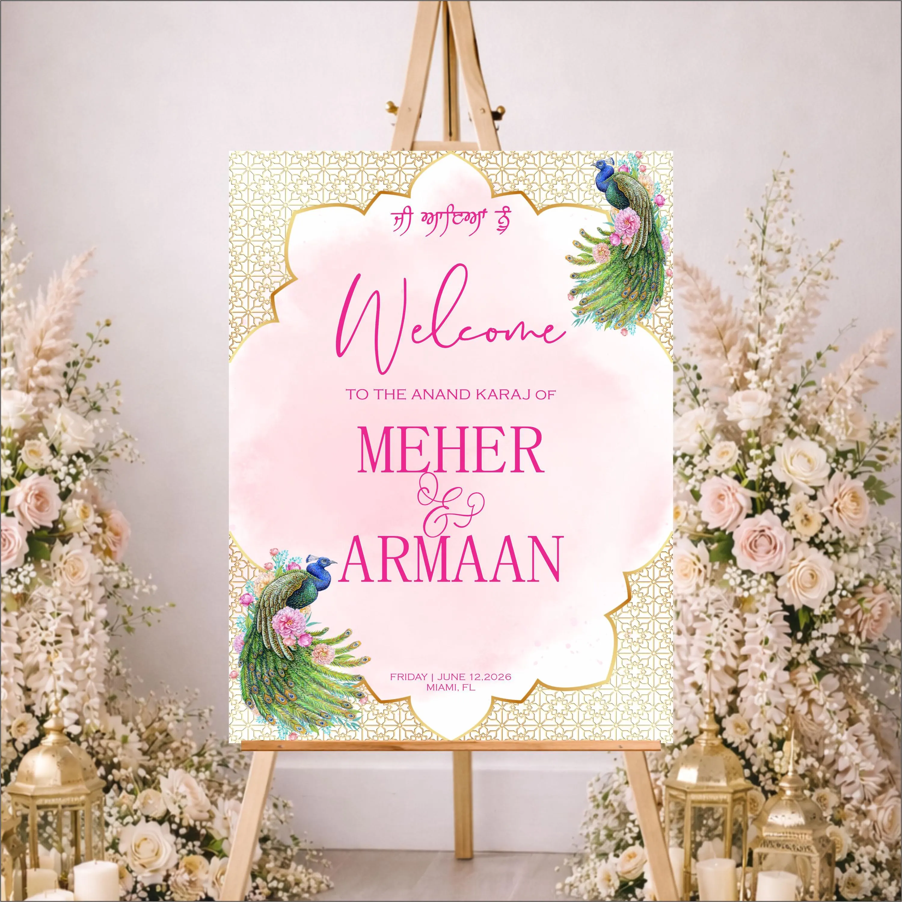 Anand Karaj Acrylic Welcome Sign | Sikh Wedding Ceremony Decor, Peacock Design - image 5