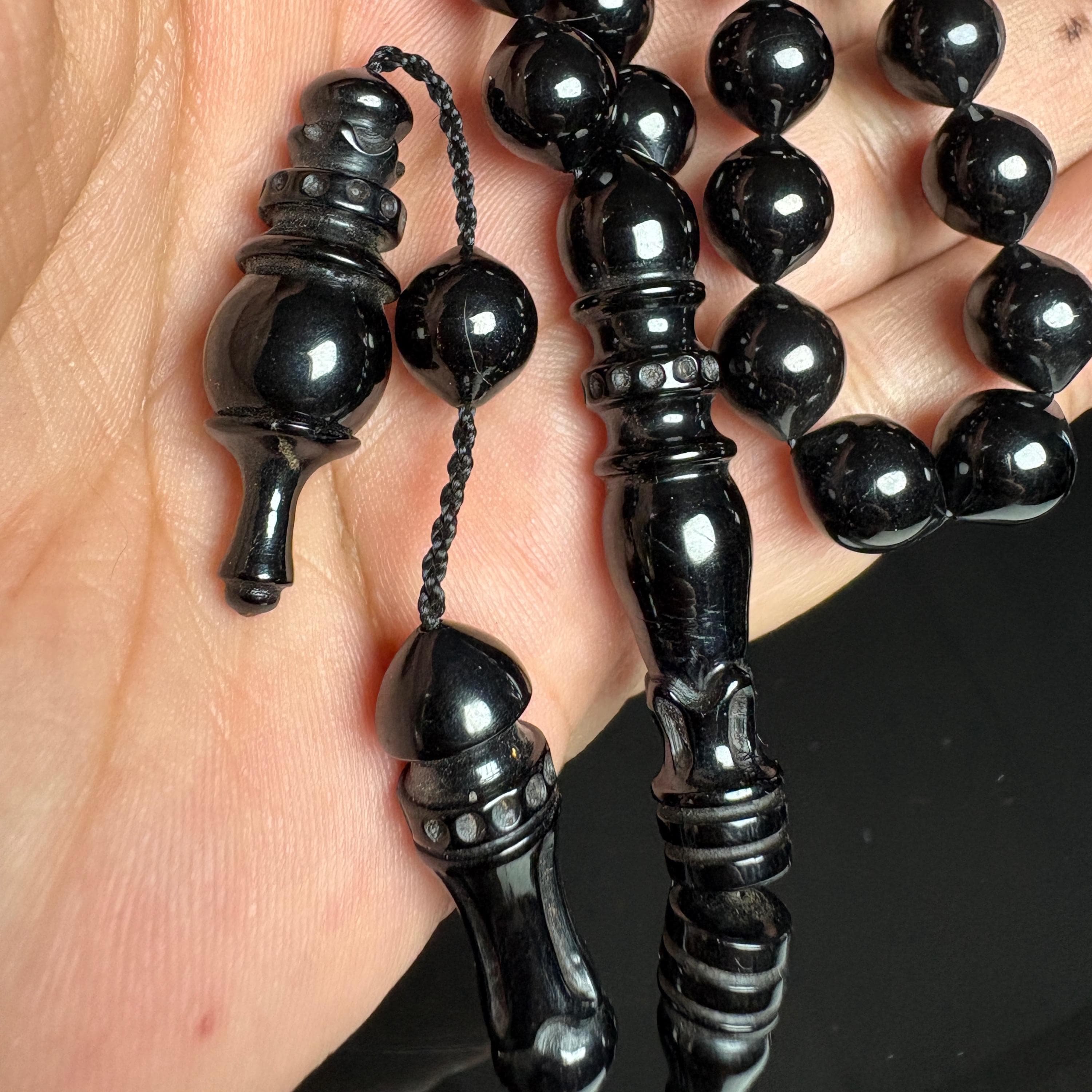 Erzurum Oltu Subha– Turkish Black Amber – Carved Imam & Hitame