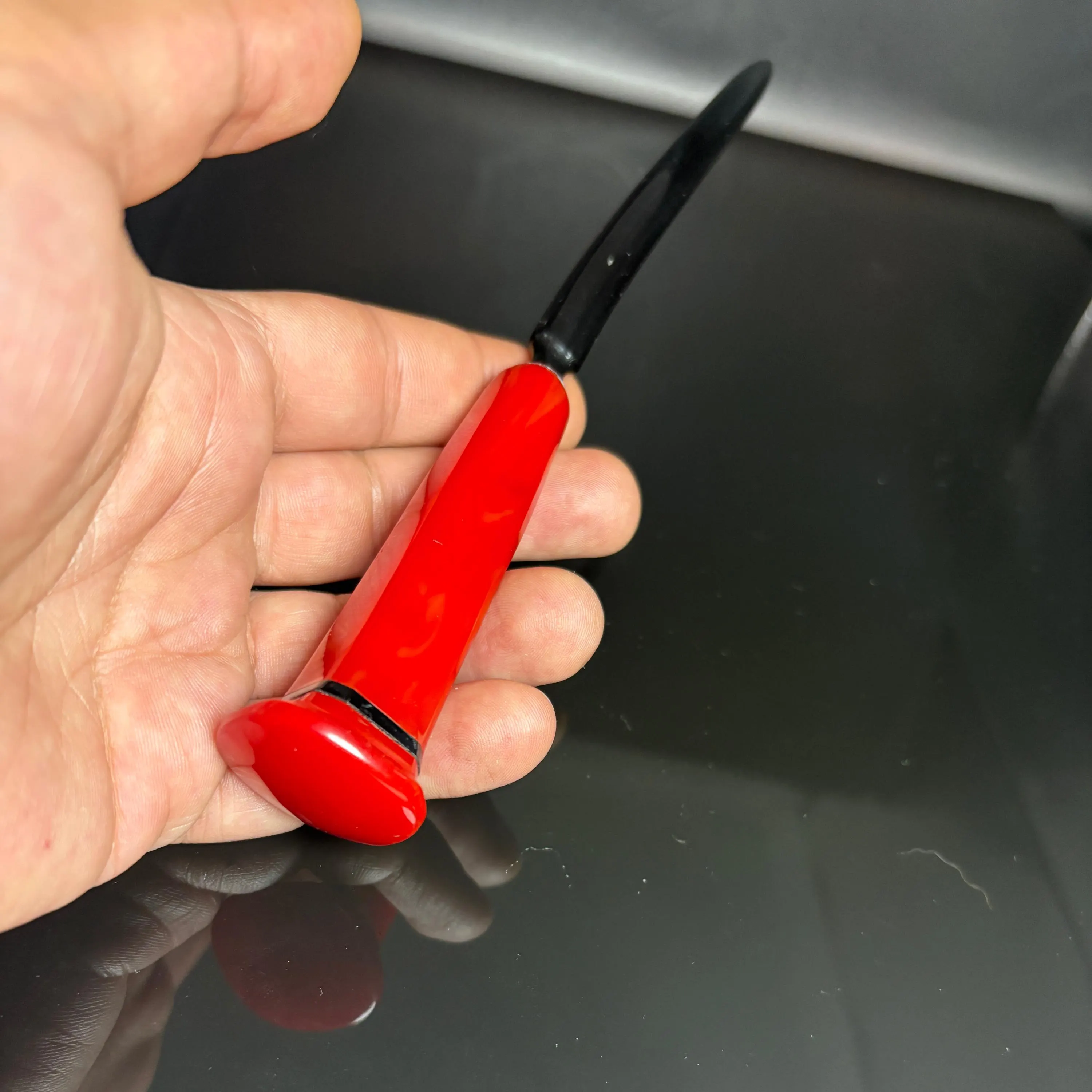 Vintage Catalin Letter Opener – 1940s Red Marbled Bakelite Desk Piece