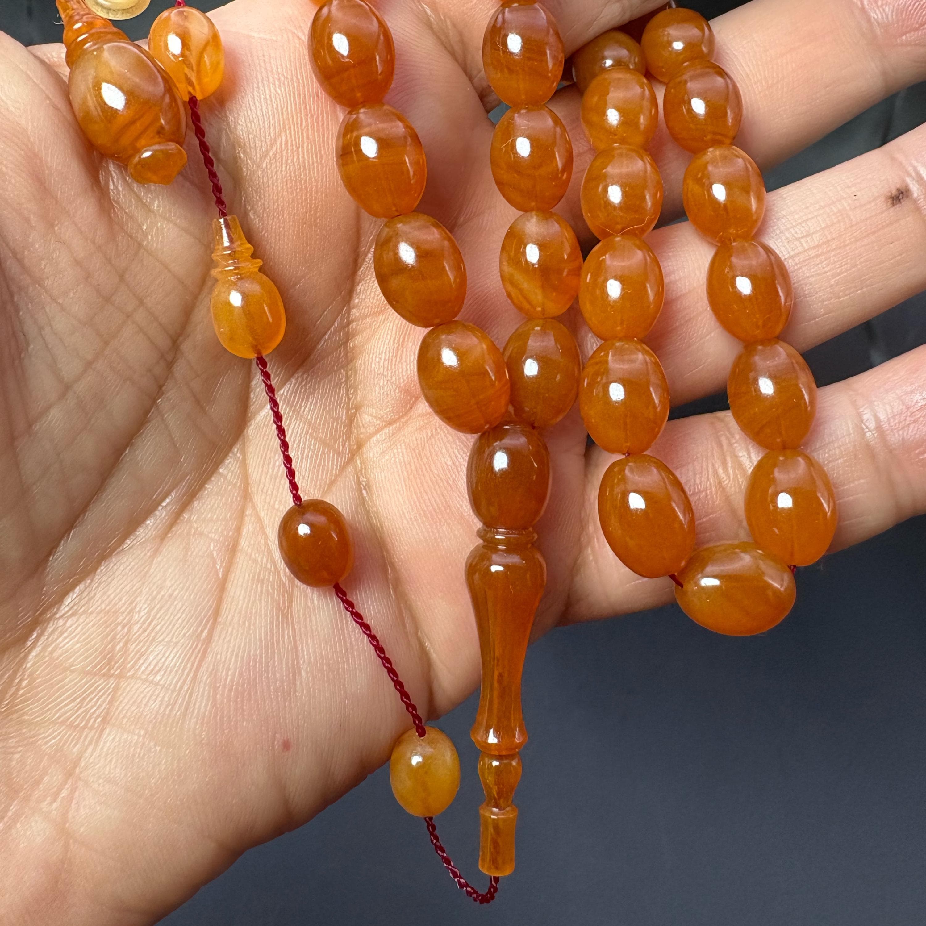 Orange Cherry-Aging Bakelite Tesbih, New Faturan Prayer Beads