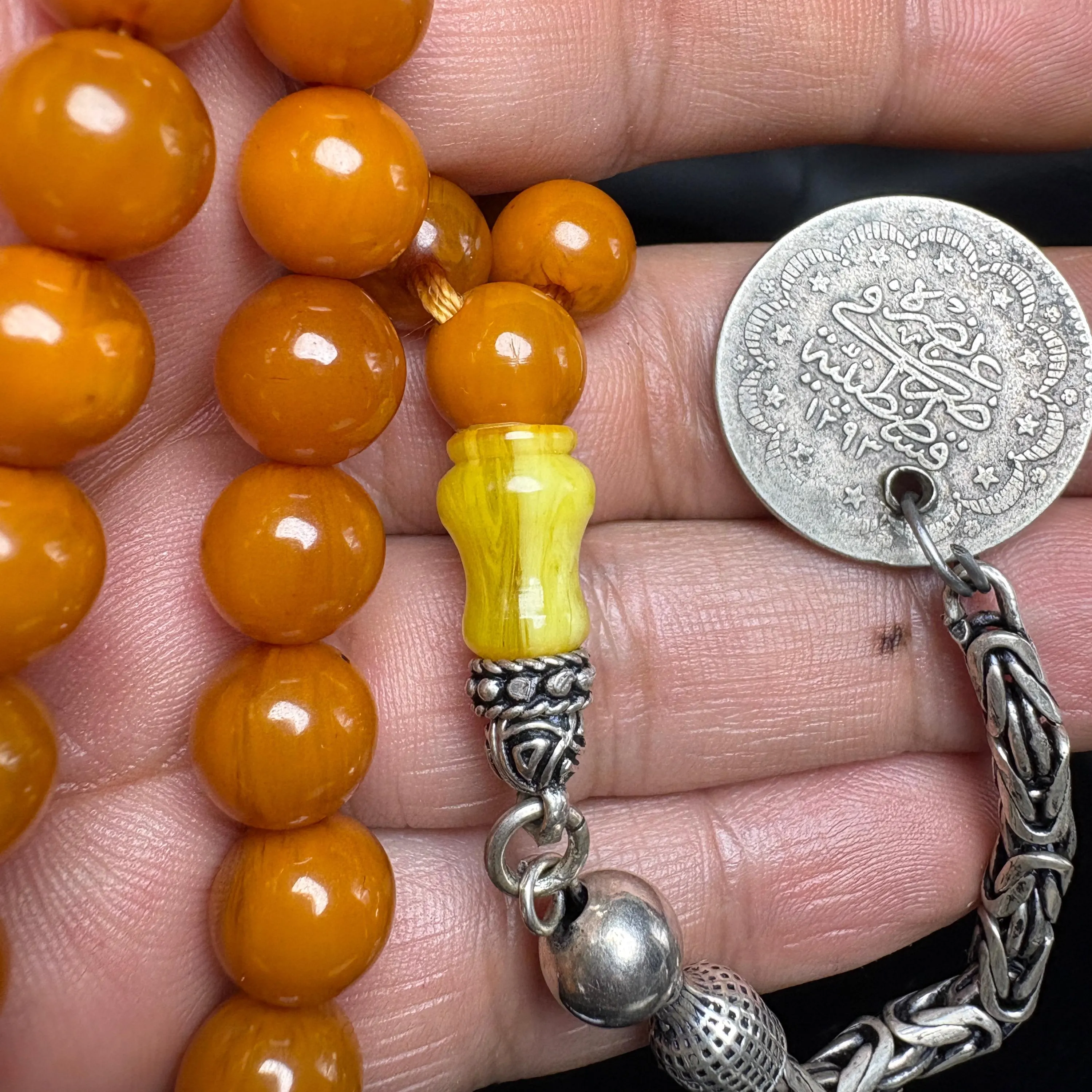 Antique Marbled Orange Catalin Tesbih 33.85 g (1.19 oz) | Rare Swirl Catalin Prayer Beads