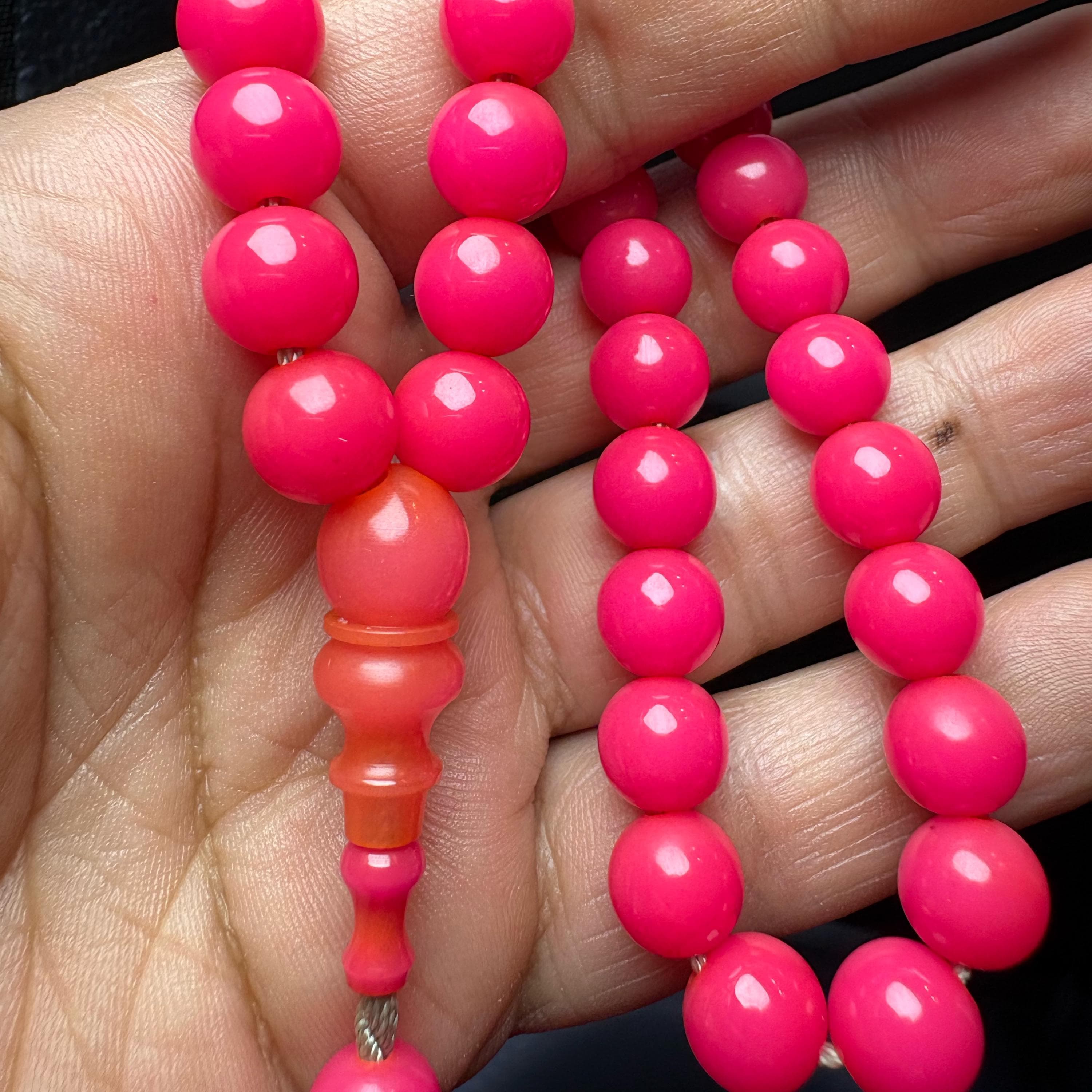 Old Pink Catalin Bakelite Misbaha – Miskevi Qadim Beads, Color Changing Subha
