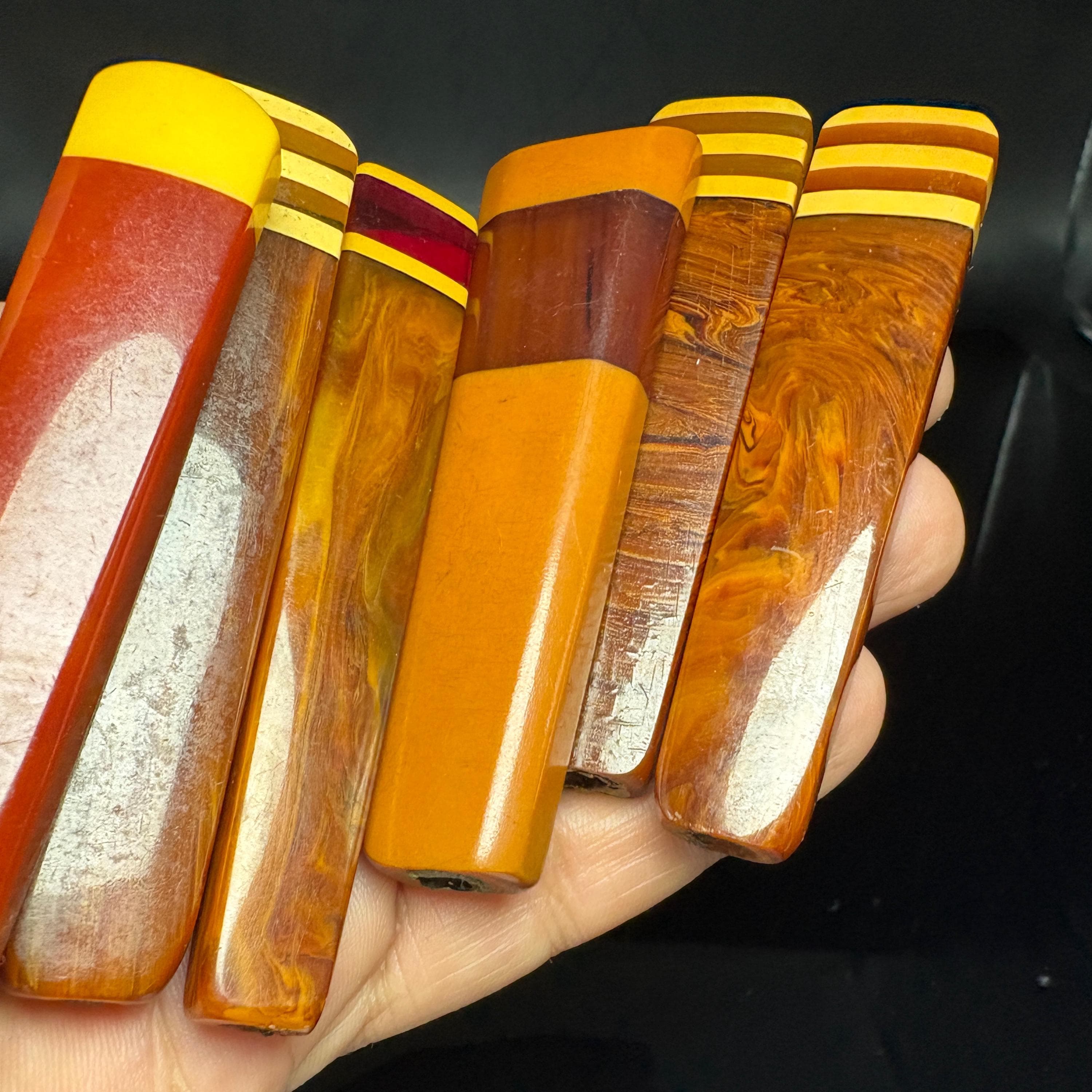 6 Antique Marbled Catalin Bakelite Handles 79g | For Tesbih, Subha & Jewelry Making