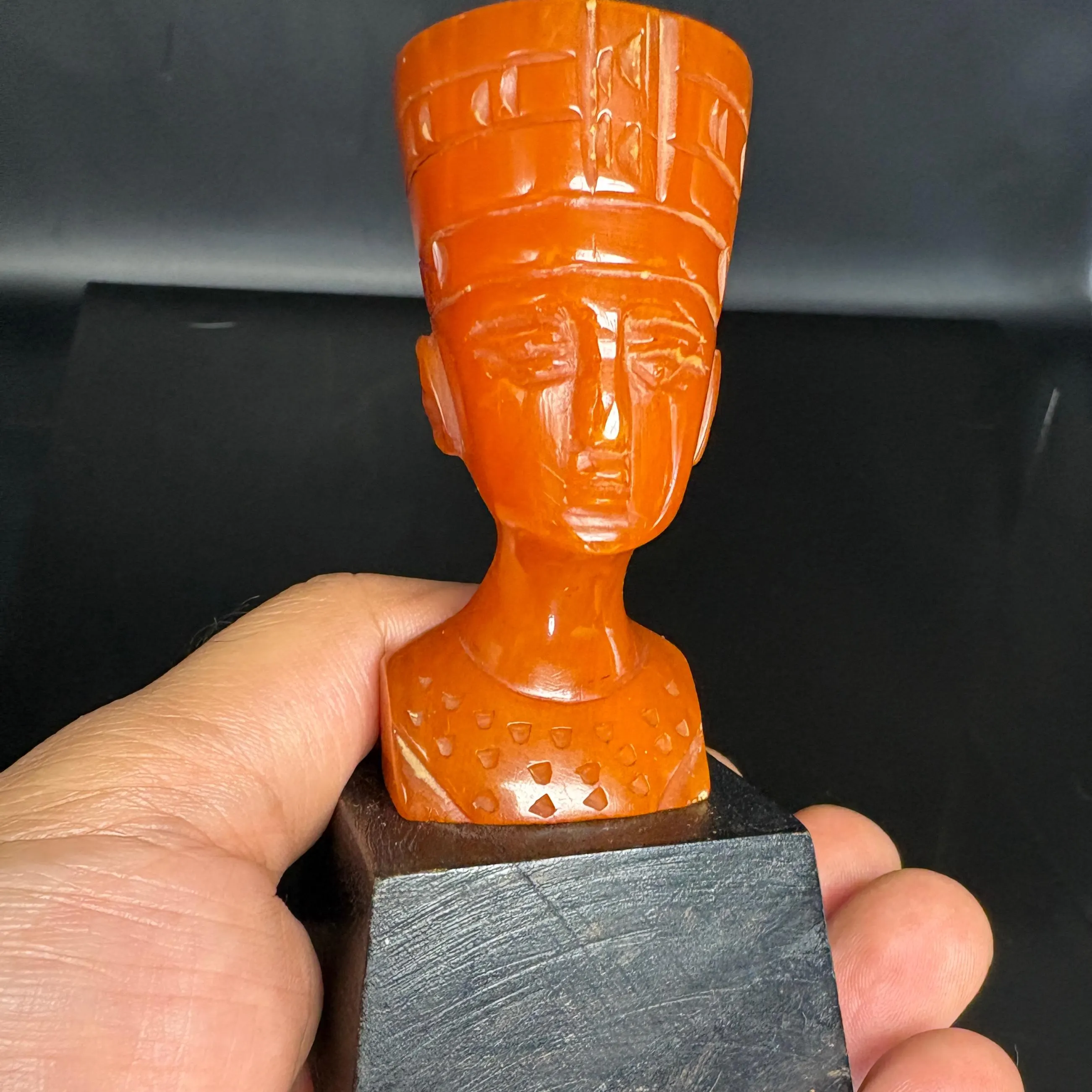 Vintage Catalin Nefertiti Bust Sculpture on Wooden Base 98.19g Collectible Figurine
