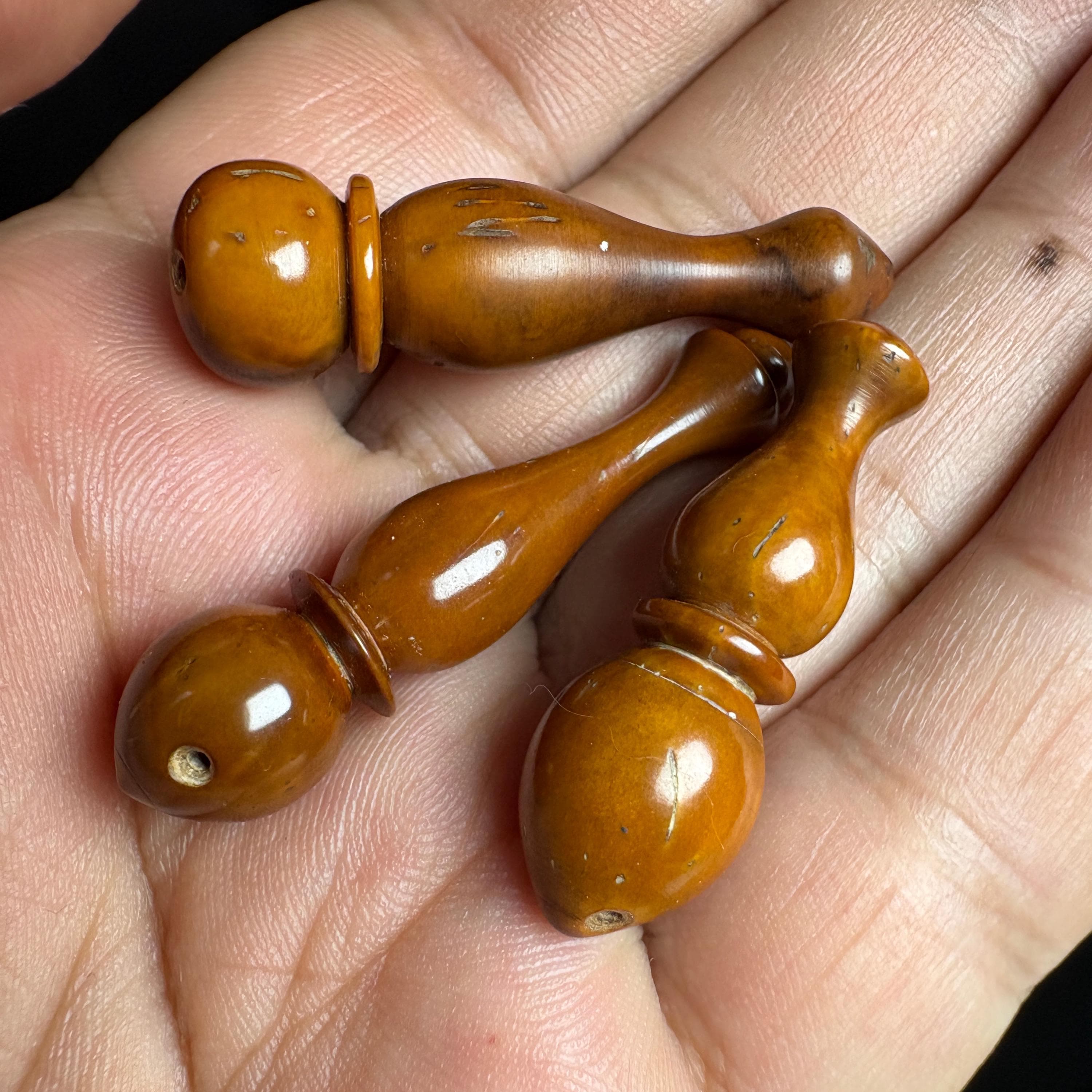 Set of 3 Handmade Kuka Imames – Vintage Prayer Bead Finials – Double Hole Parts