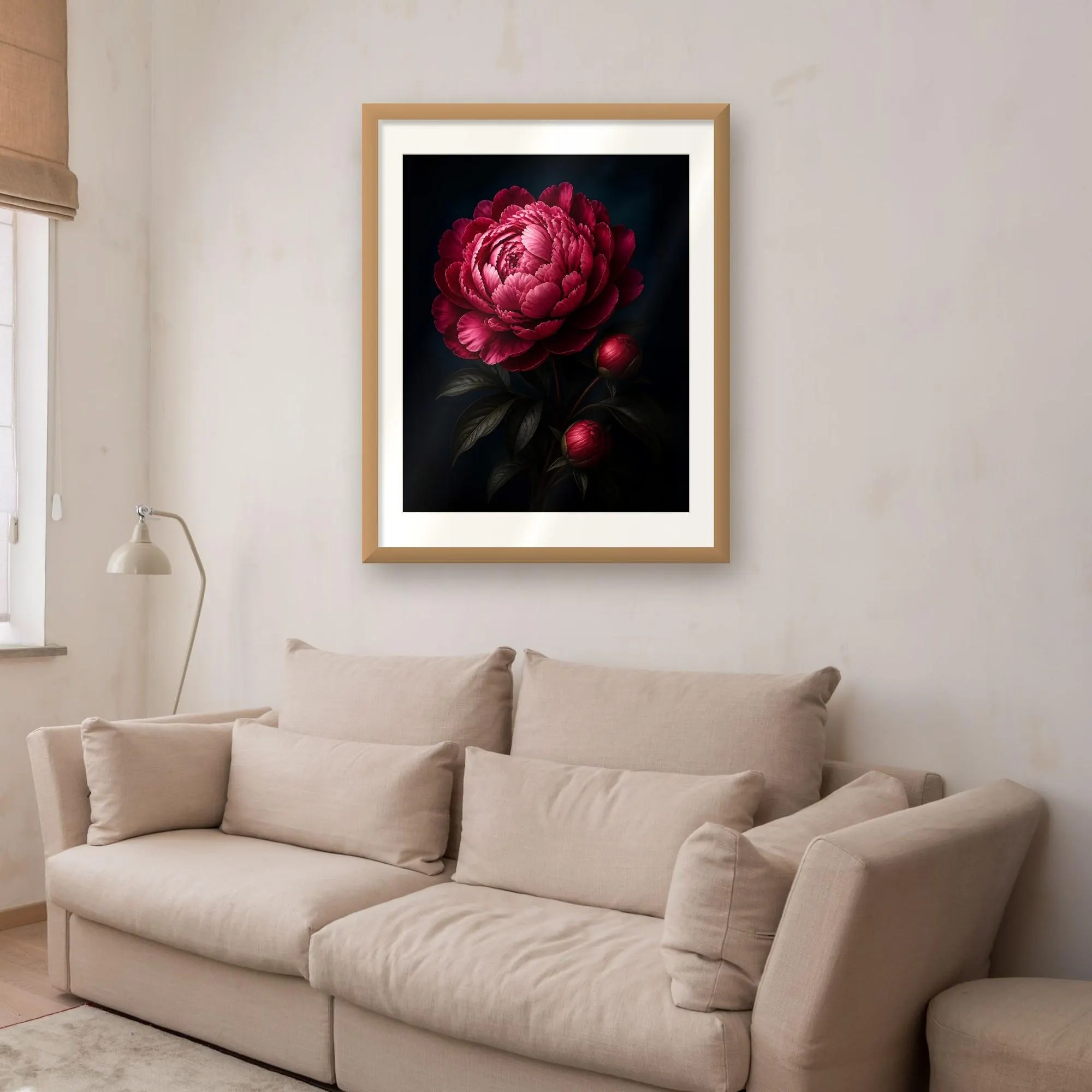 Crimson Peony Print, Single Pink Peony with Buds, Dark Moody Flower Wall Art, Romantic Botanical Decor, Printable Wall Art, Digital Download - image 2